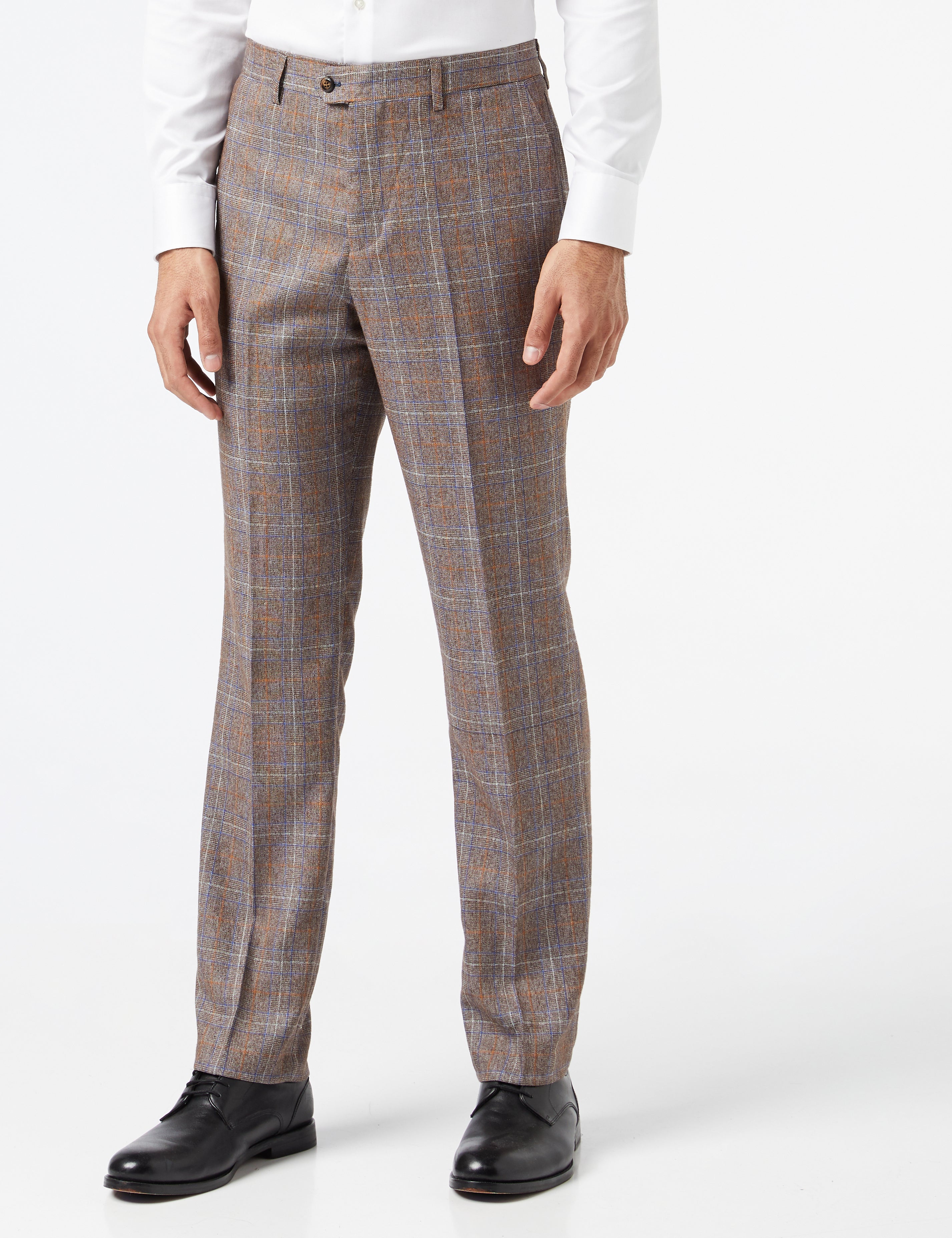 Hugo - Mens Brown Tweed Herringbone Check Trousers