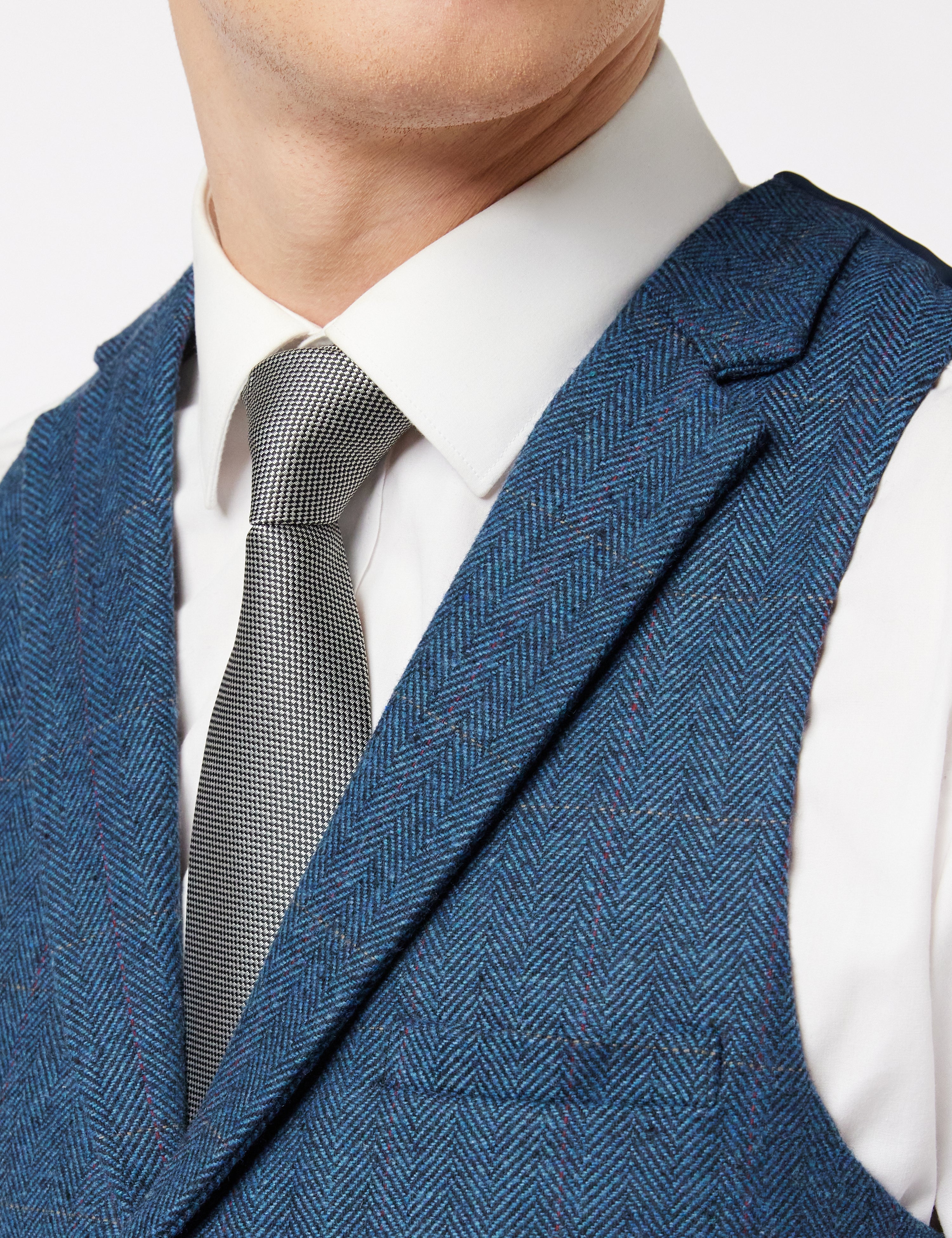 KANO - HERRINGBONE CHECK TWEED NAVY WAISTCOAT