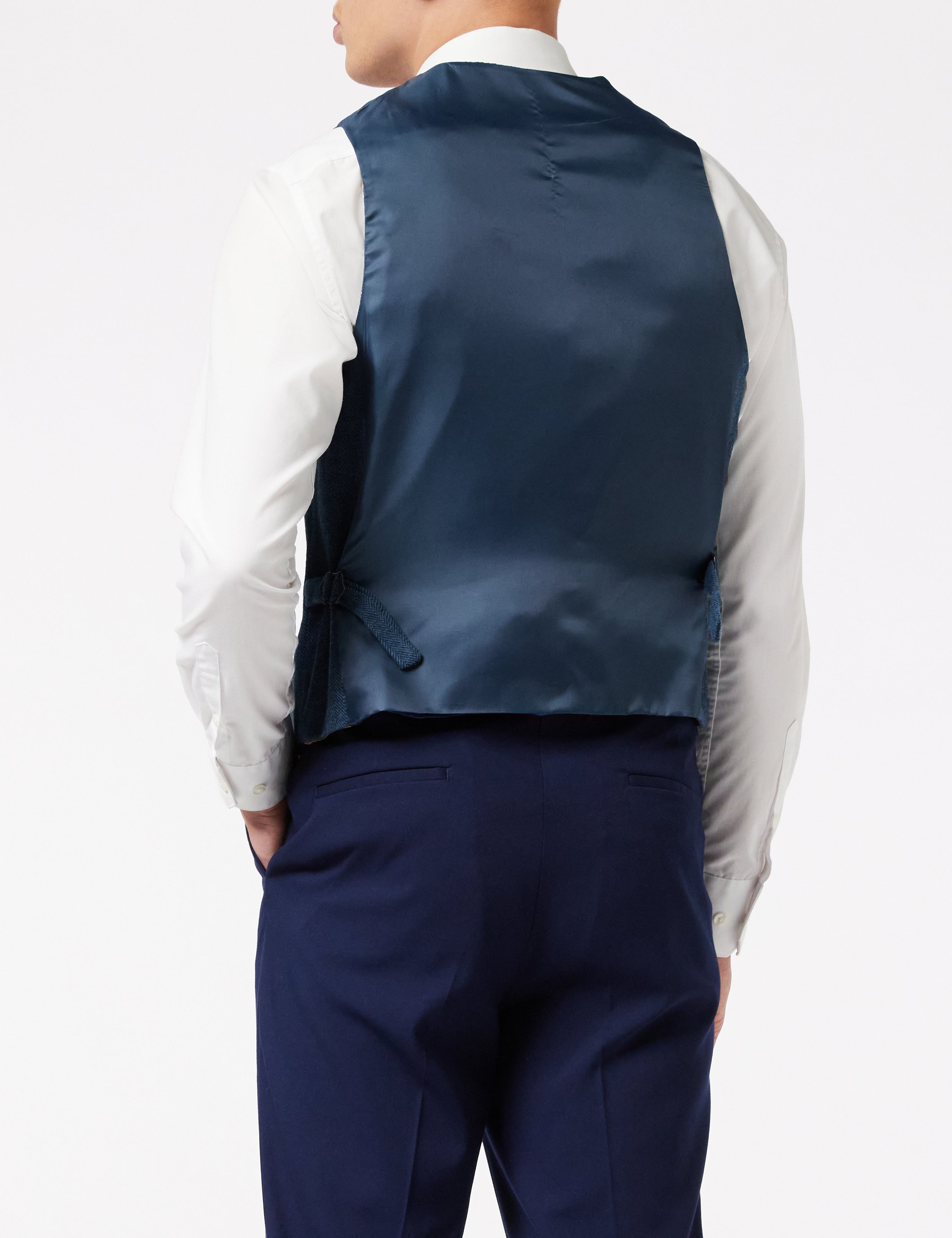 KANO - HERRINGBONE CHECK TWEED NAVY WAISTCOAT