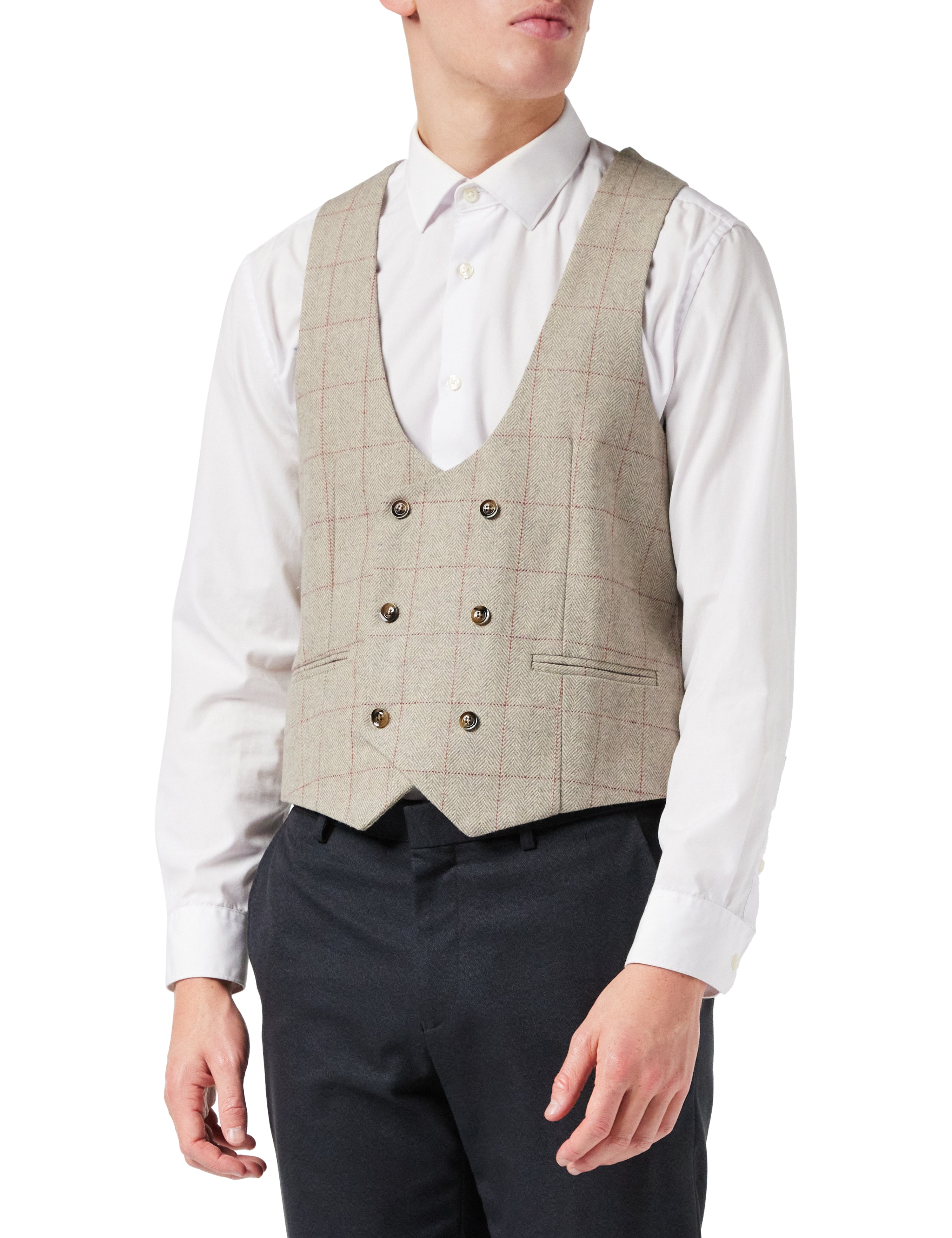KANO - DOUBLE BREASTED TWEED CHECK WAISTCOAT
