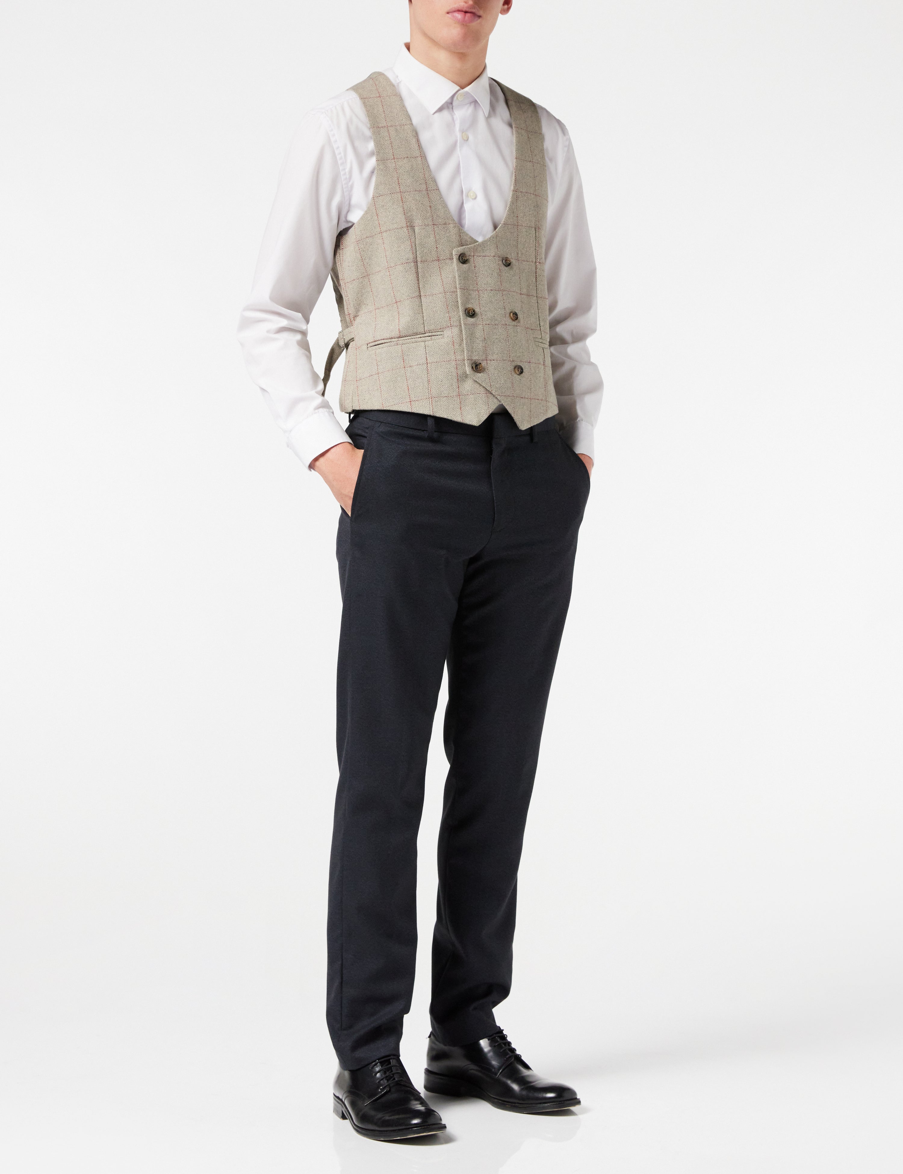 Double Breasted Tweed Check Waistcoat
