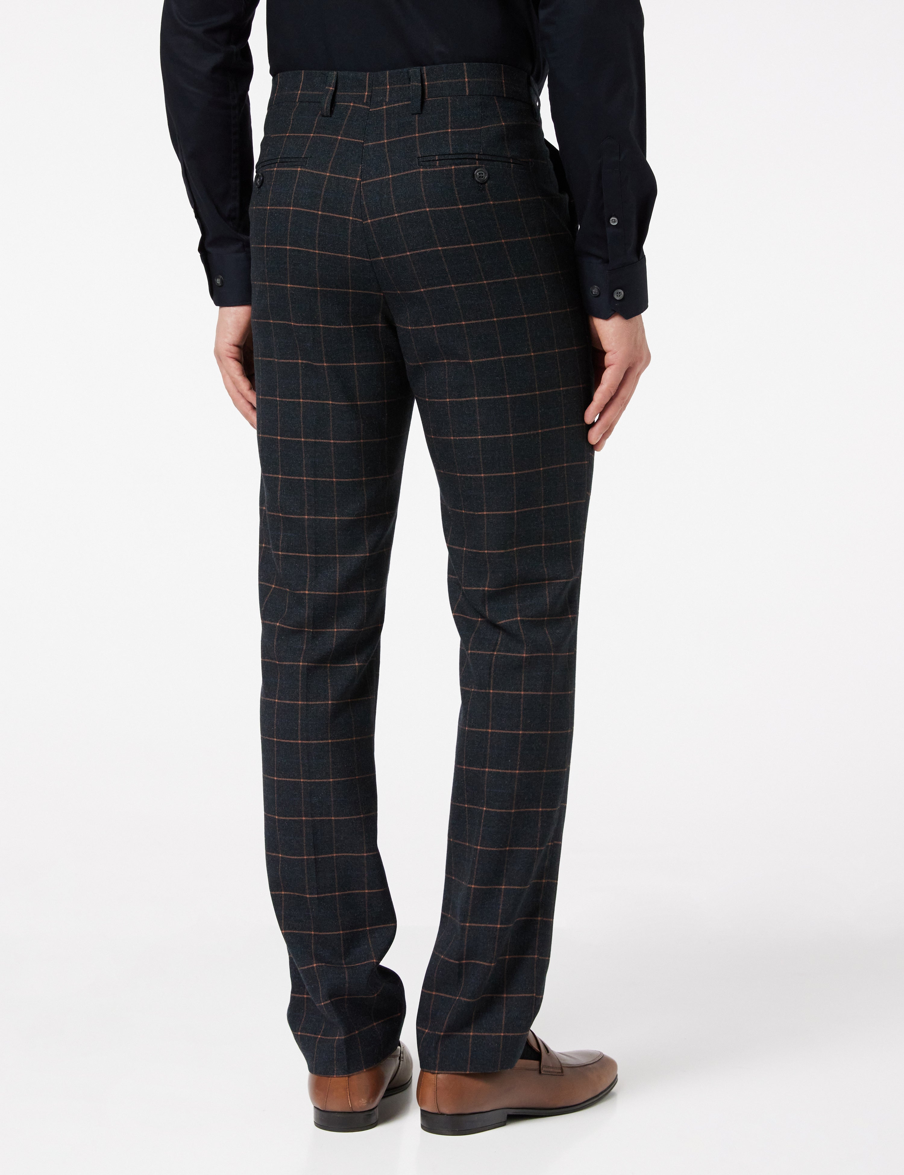 ROGER 7 - Mens Black Formal Suit Check Trousers Vintage Style