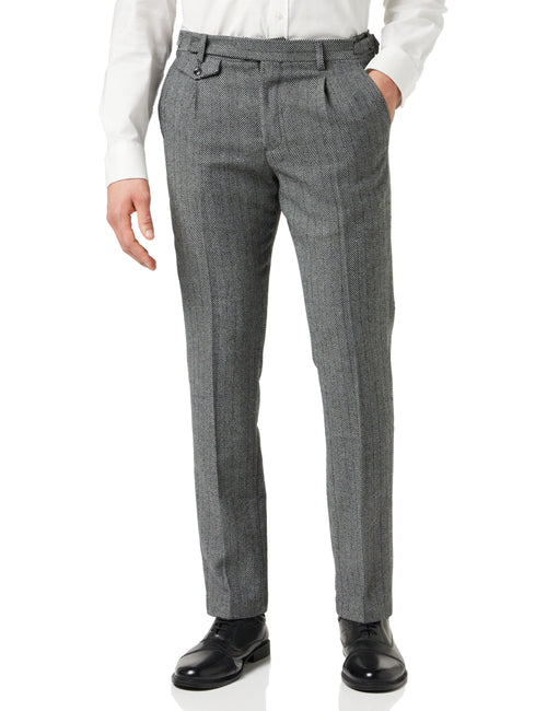 Tyler - Pantalon à chevrons en tweed rétro gris clair pour homme