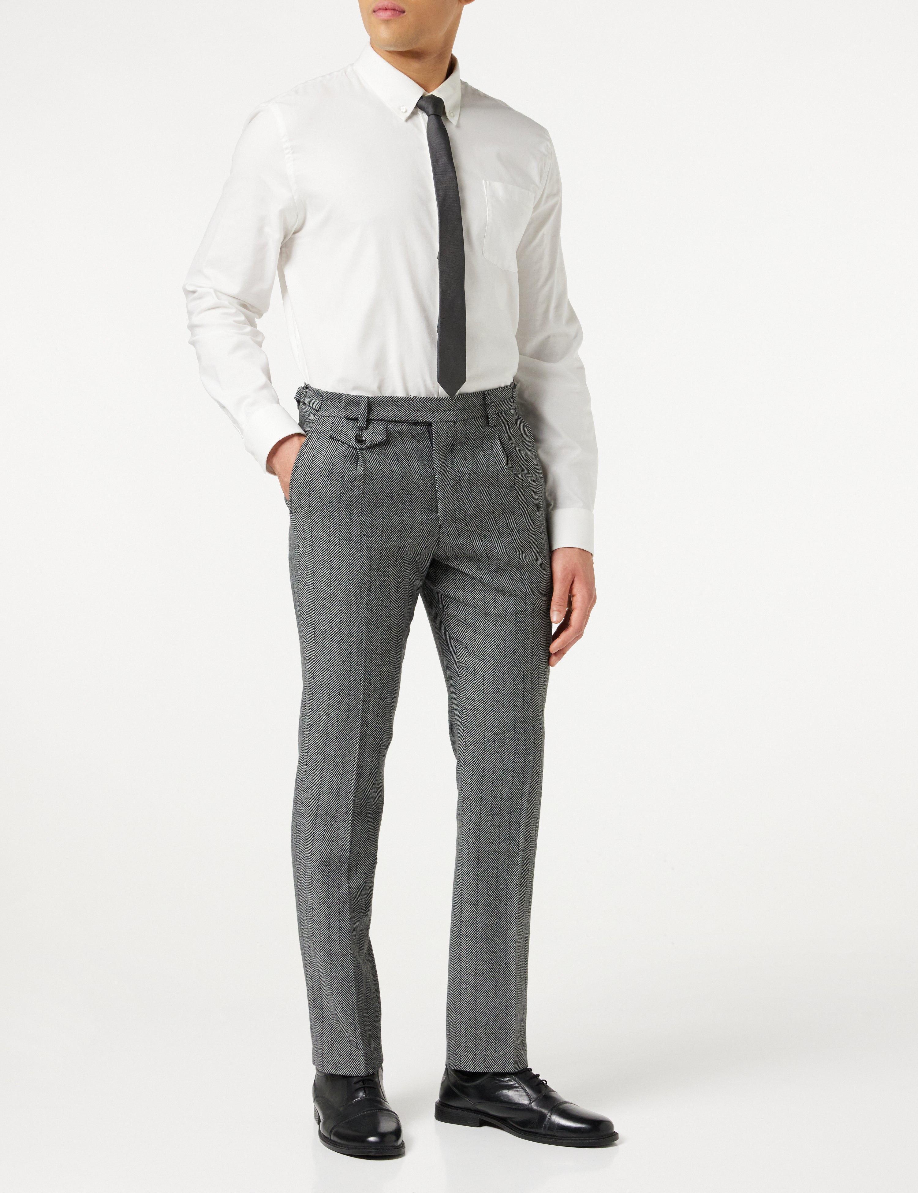Tyler - Mens Light Grey Retro Tweed Herringbone Trouser