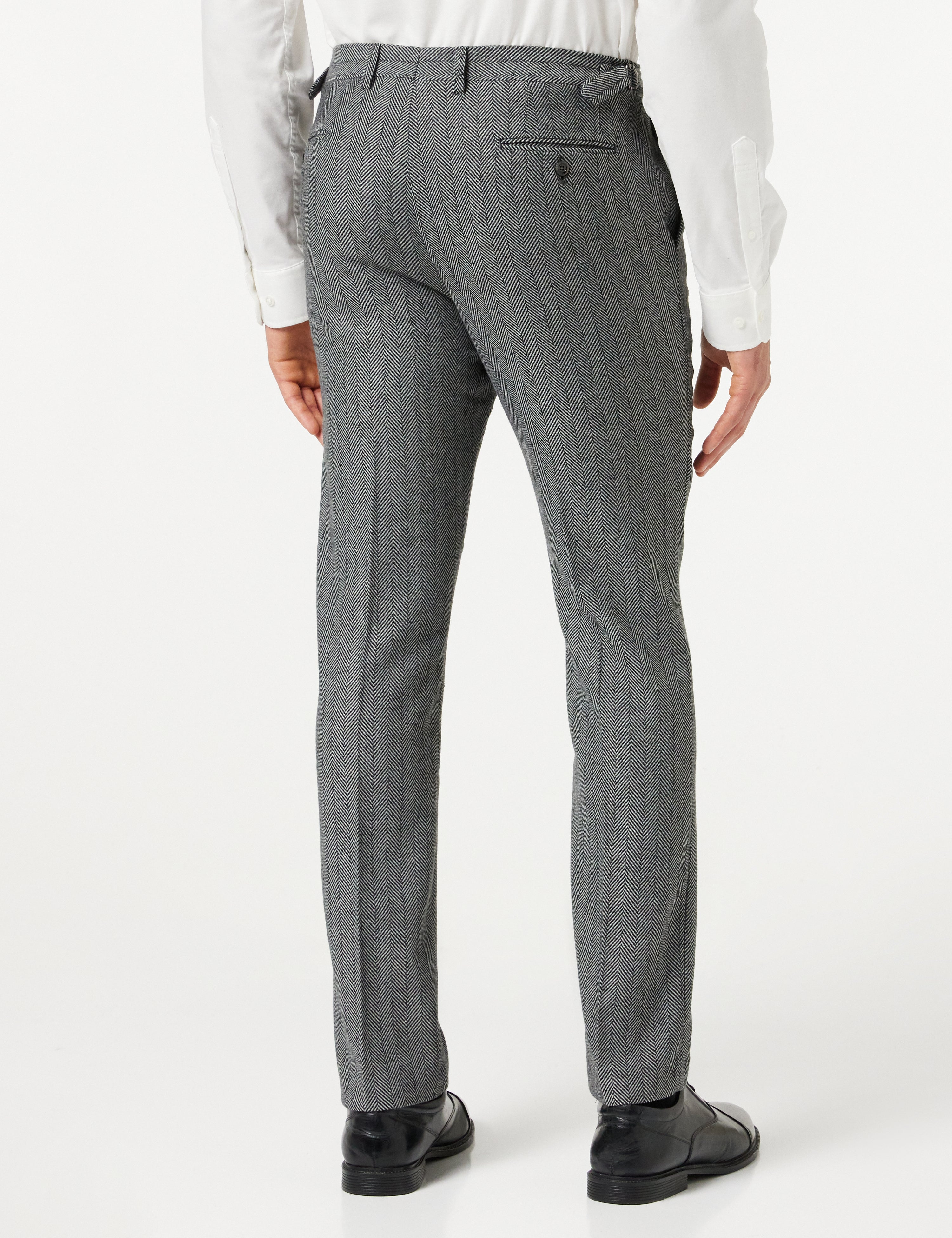 Tyler - Mens Light Grey Retro Tweed Herringbone Trouser