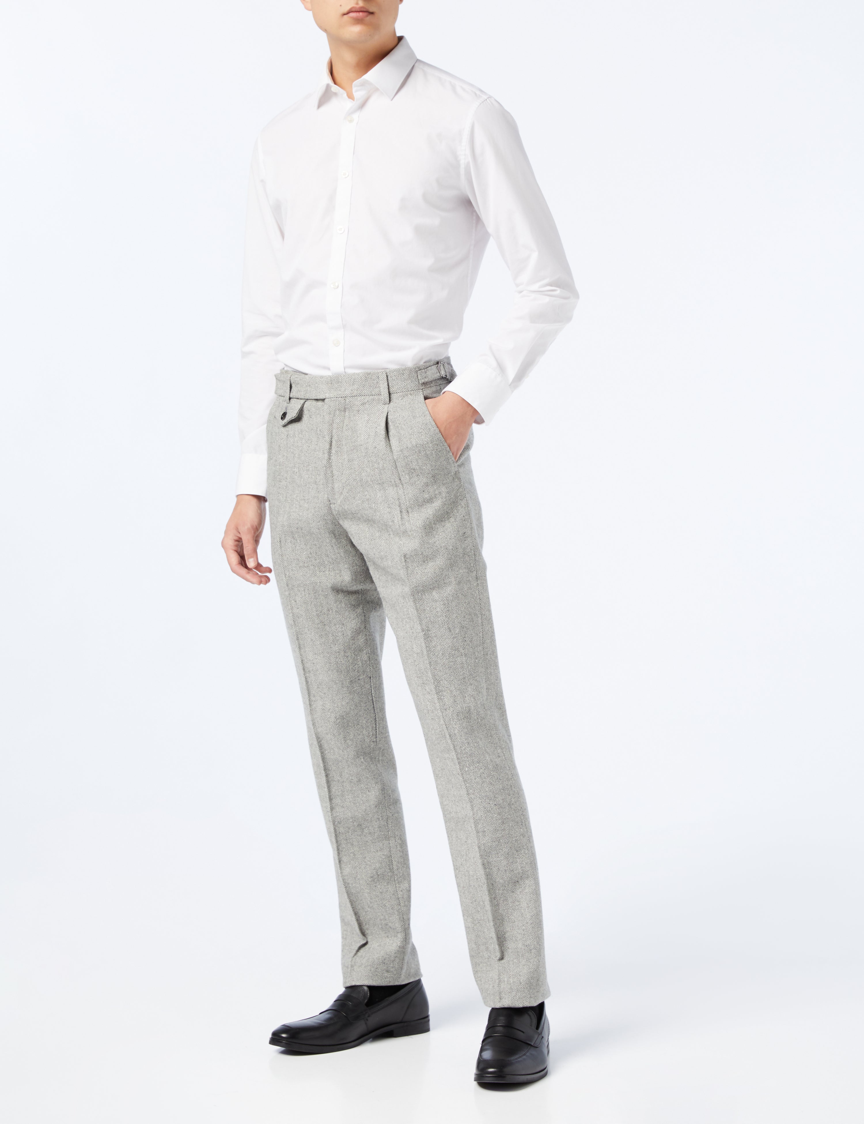 MARTIN - Grey Herringbone Retro Trouser