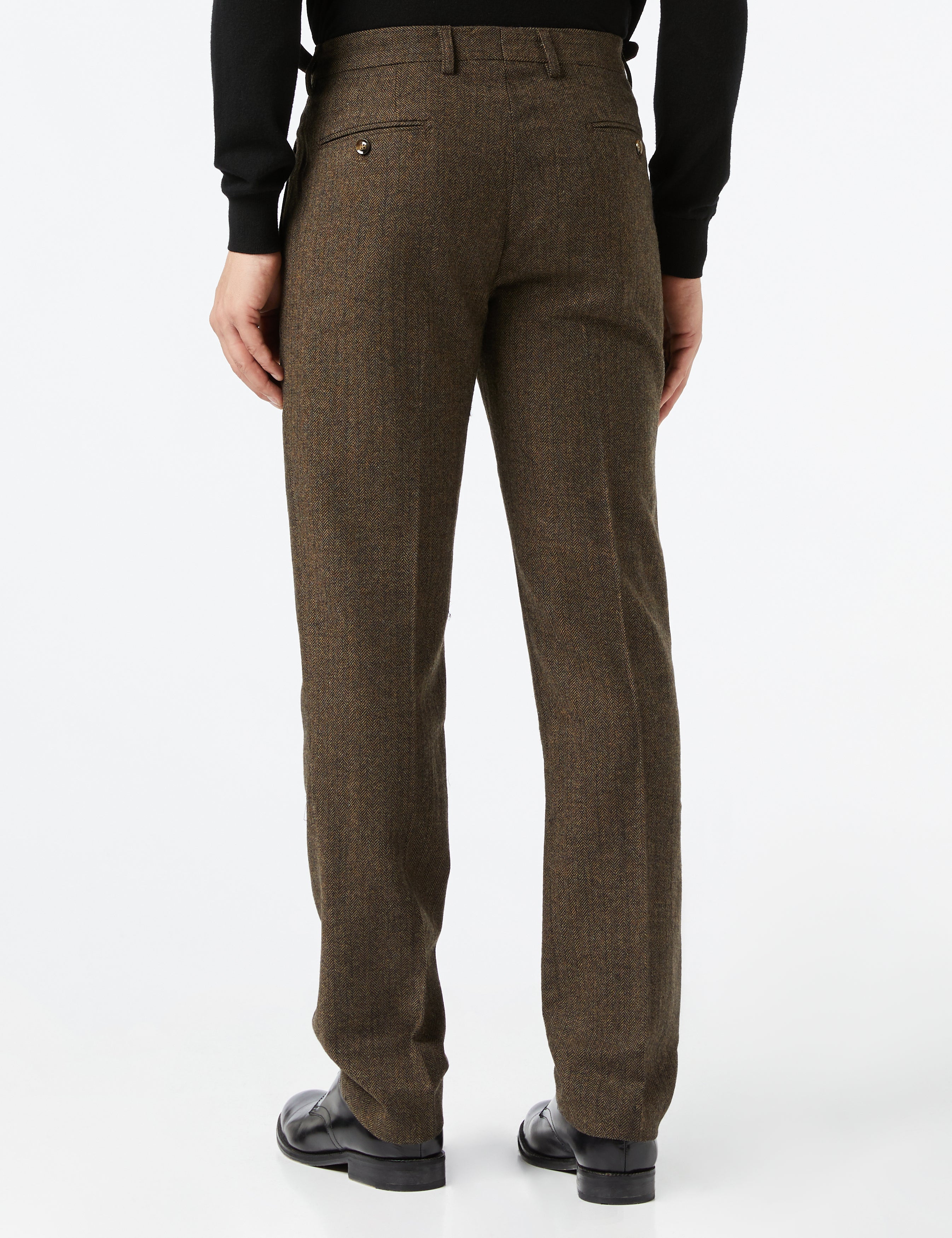 Jax - Mens Brown Herringbone Tweed Trouser