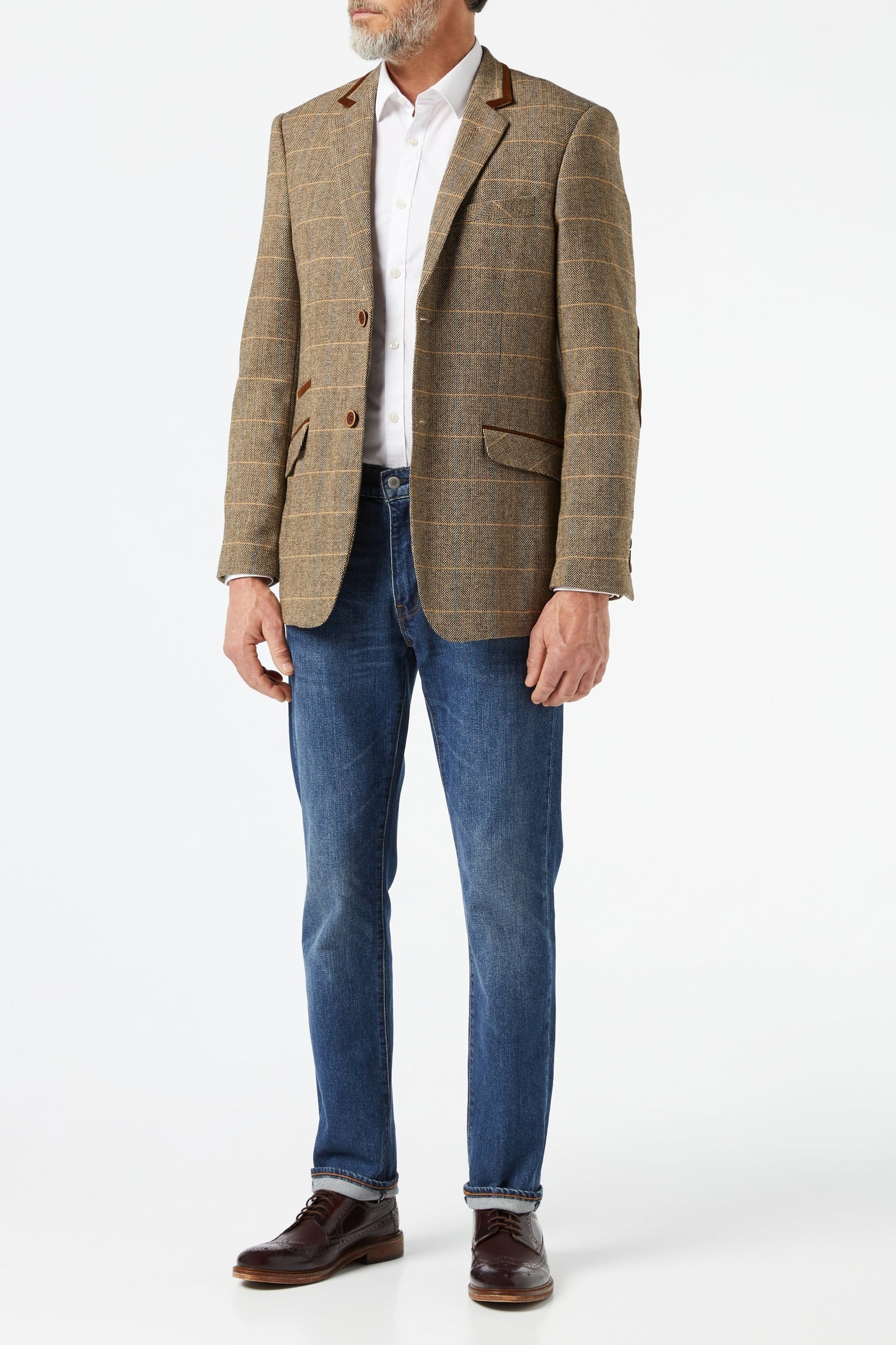 ELTON - BROWN TWEED BLAZER WITH VELVET TRIM COLLAR