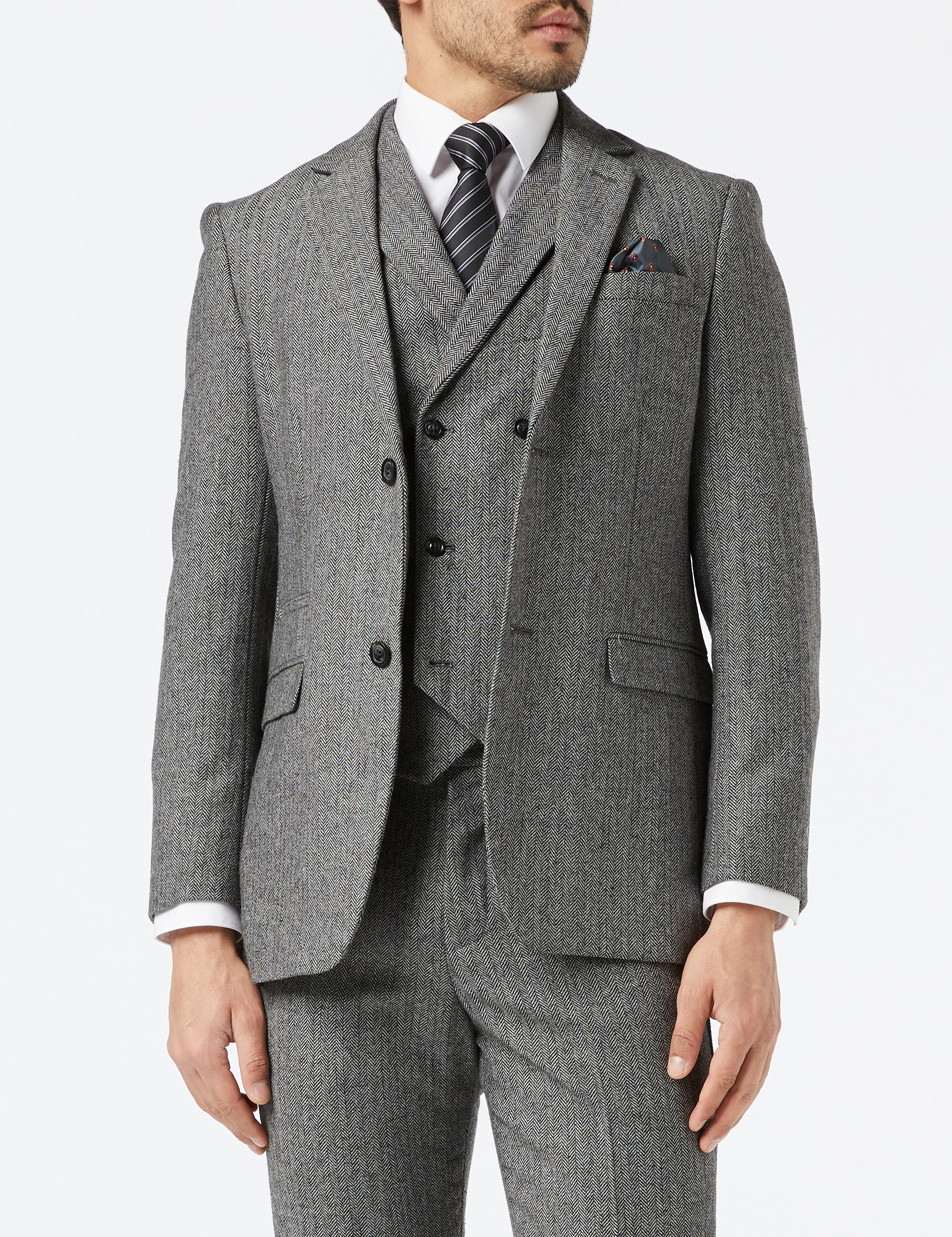 Grey Herringbone Tweed Suit