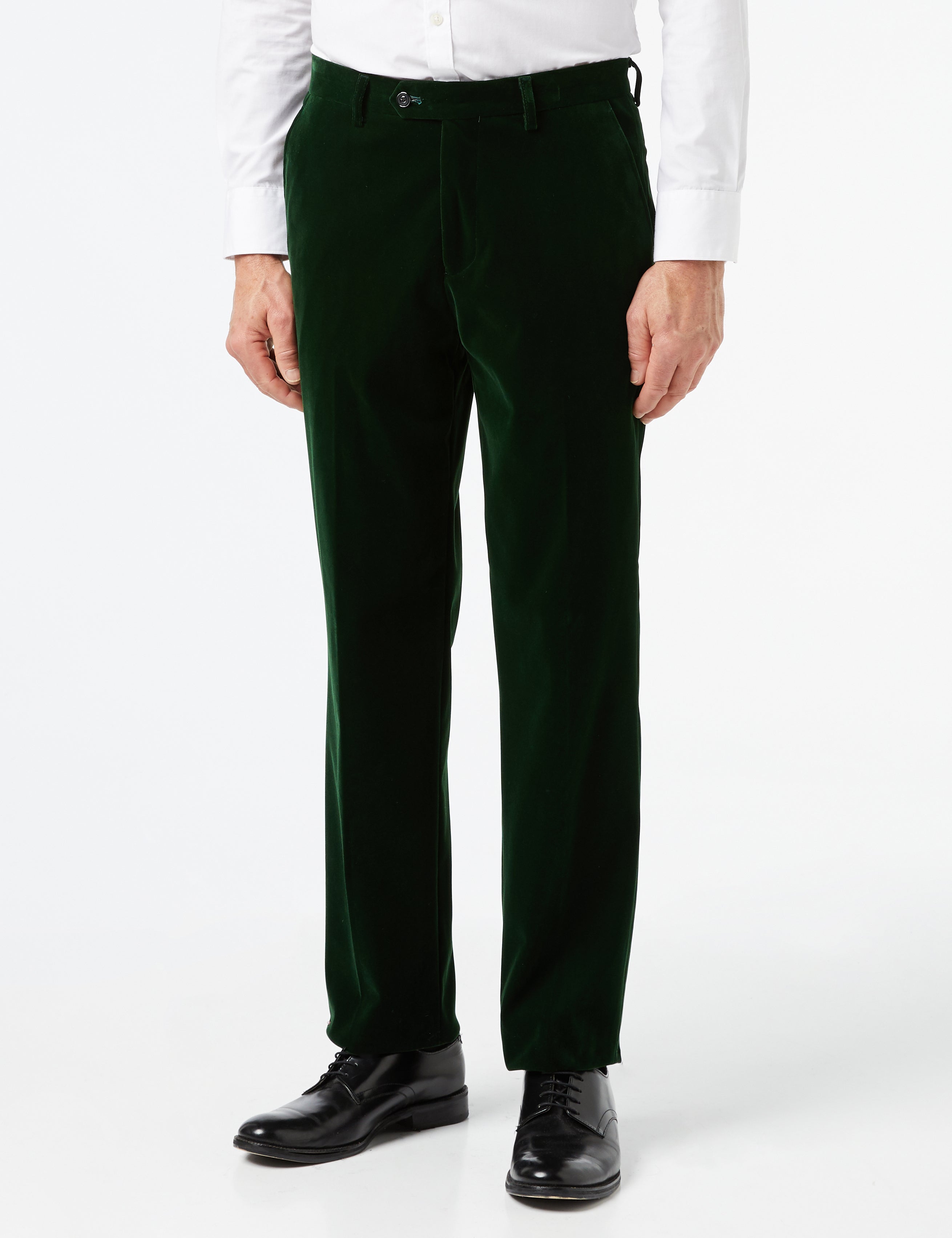 Mens Dinner Party Green Soft Velvet Trousers