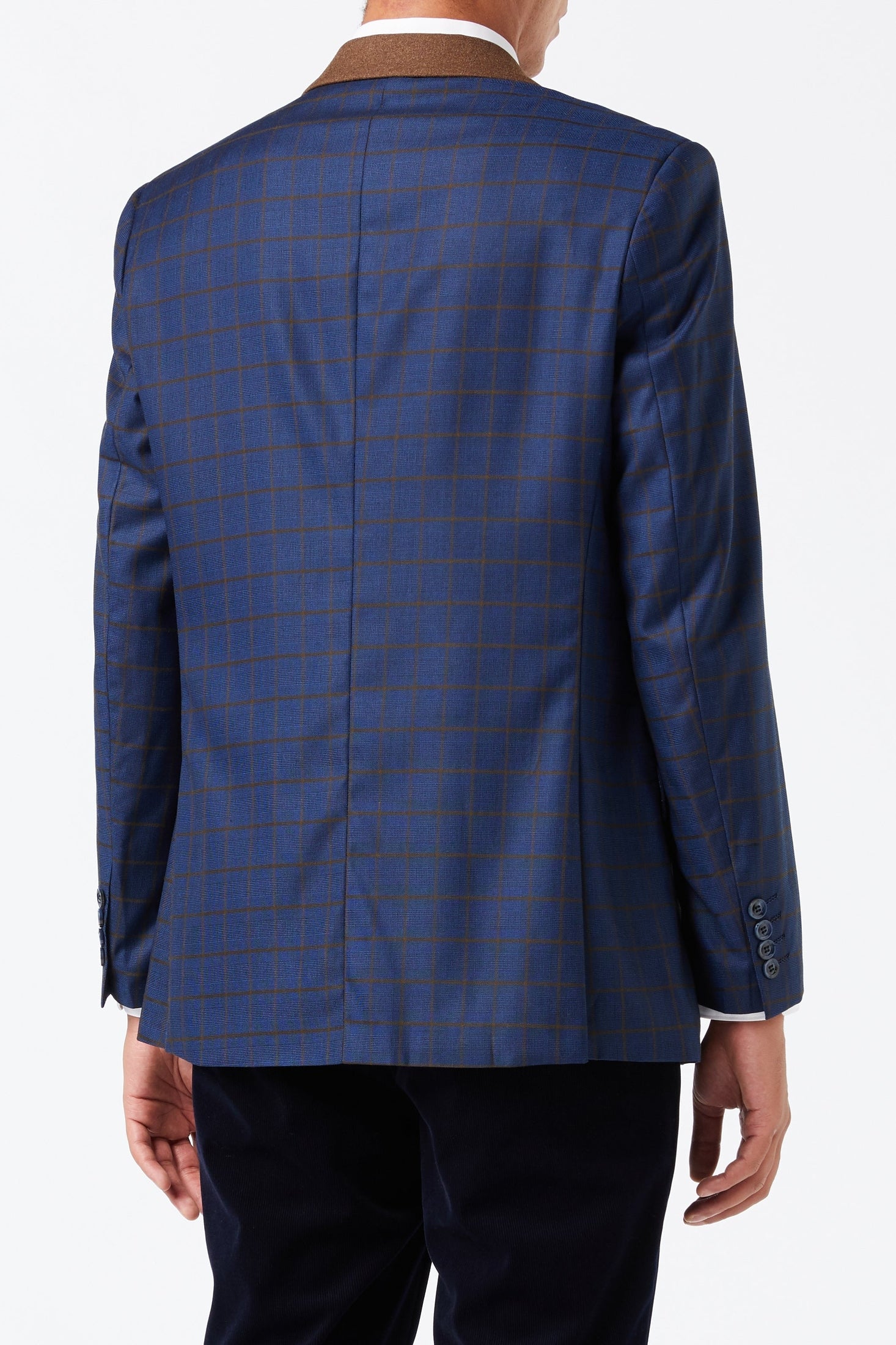 FALCO – Windowpane Check Tan on Navy Blazer