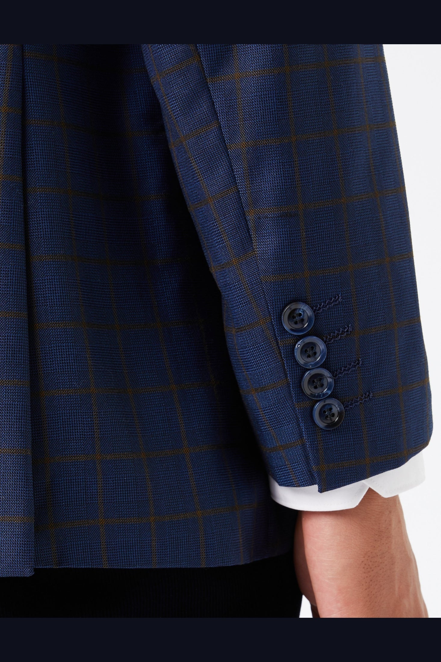 FALCO – Windowpane Check Tan on Navy Blazer