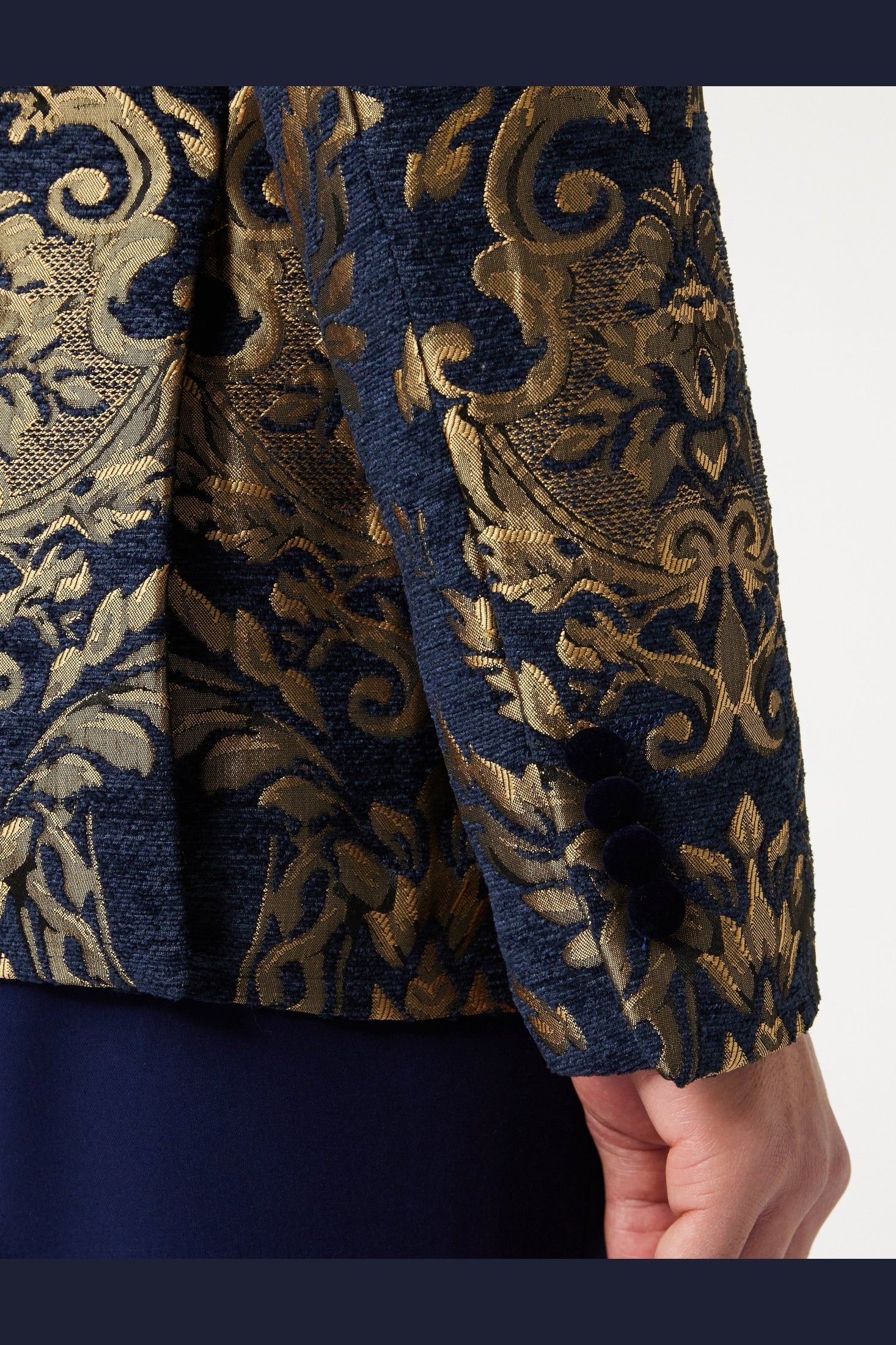 GLEN - Gold Brocade on Flocked Navy Velvet Jacquard Blazer