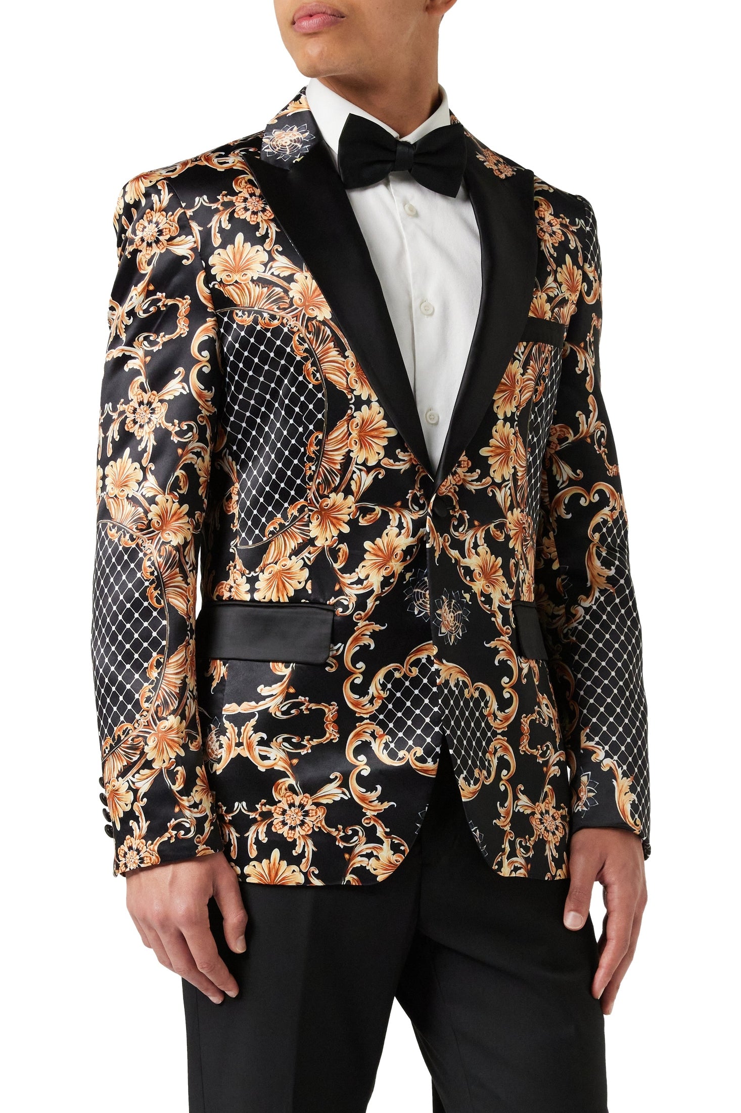 BLACK DINNER PRINTED GOLD FLORAL DAMASK JACKET