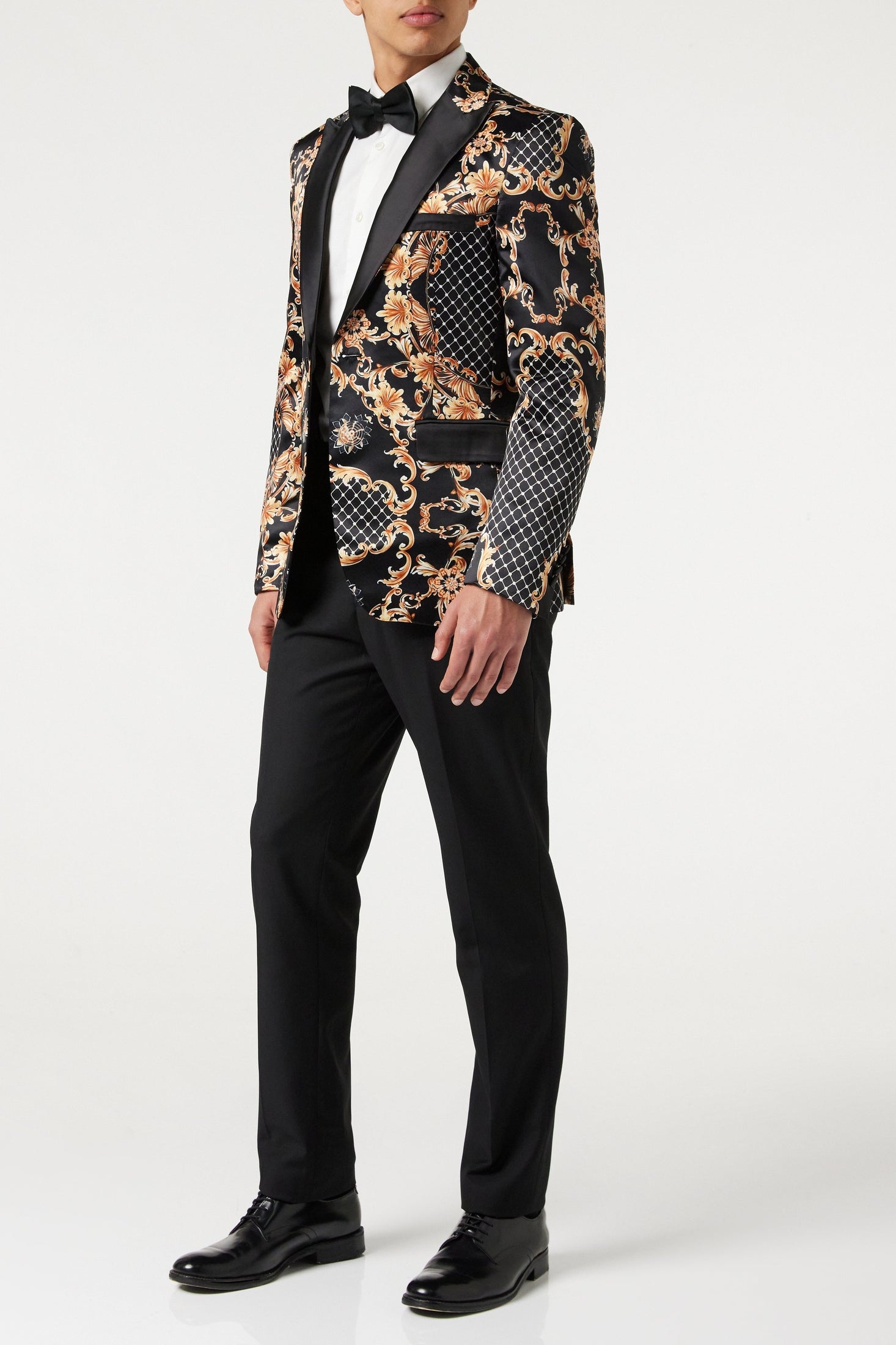 BLACK DINNER PRINTED GOLD FLORAL DAMASK JACKET