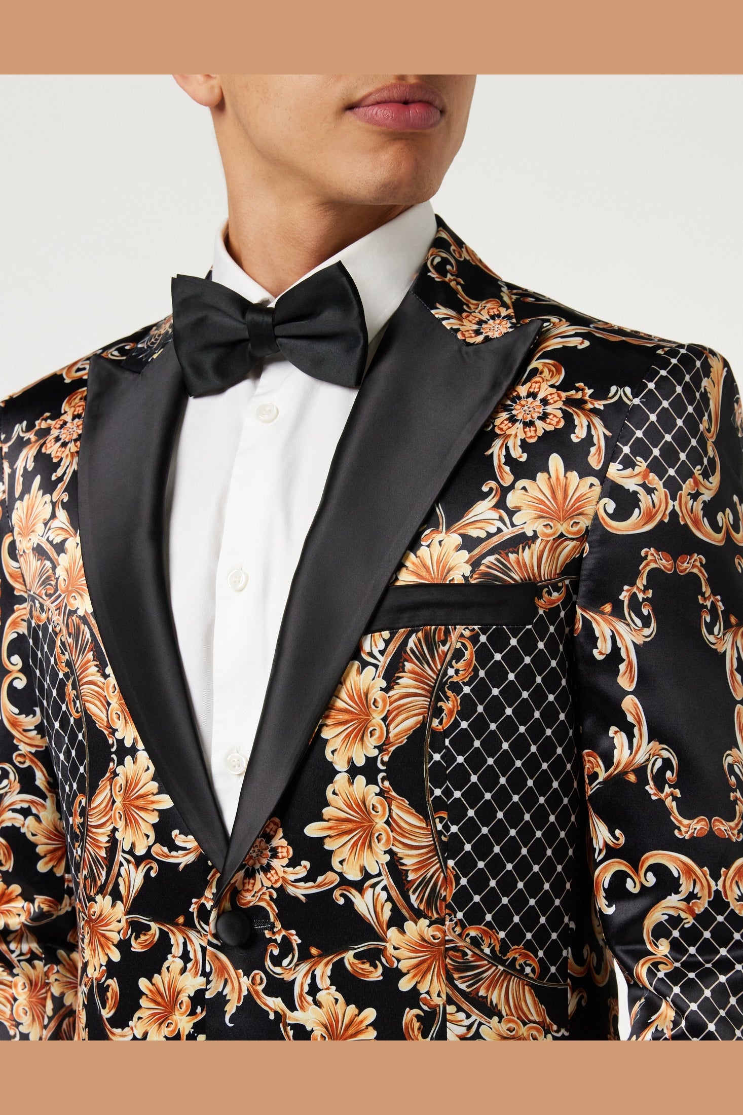 BLACK DINNER PRINTED GOLD FLORAL DAMASK JACKET