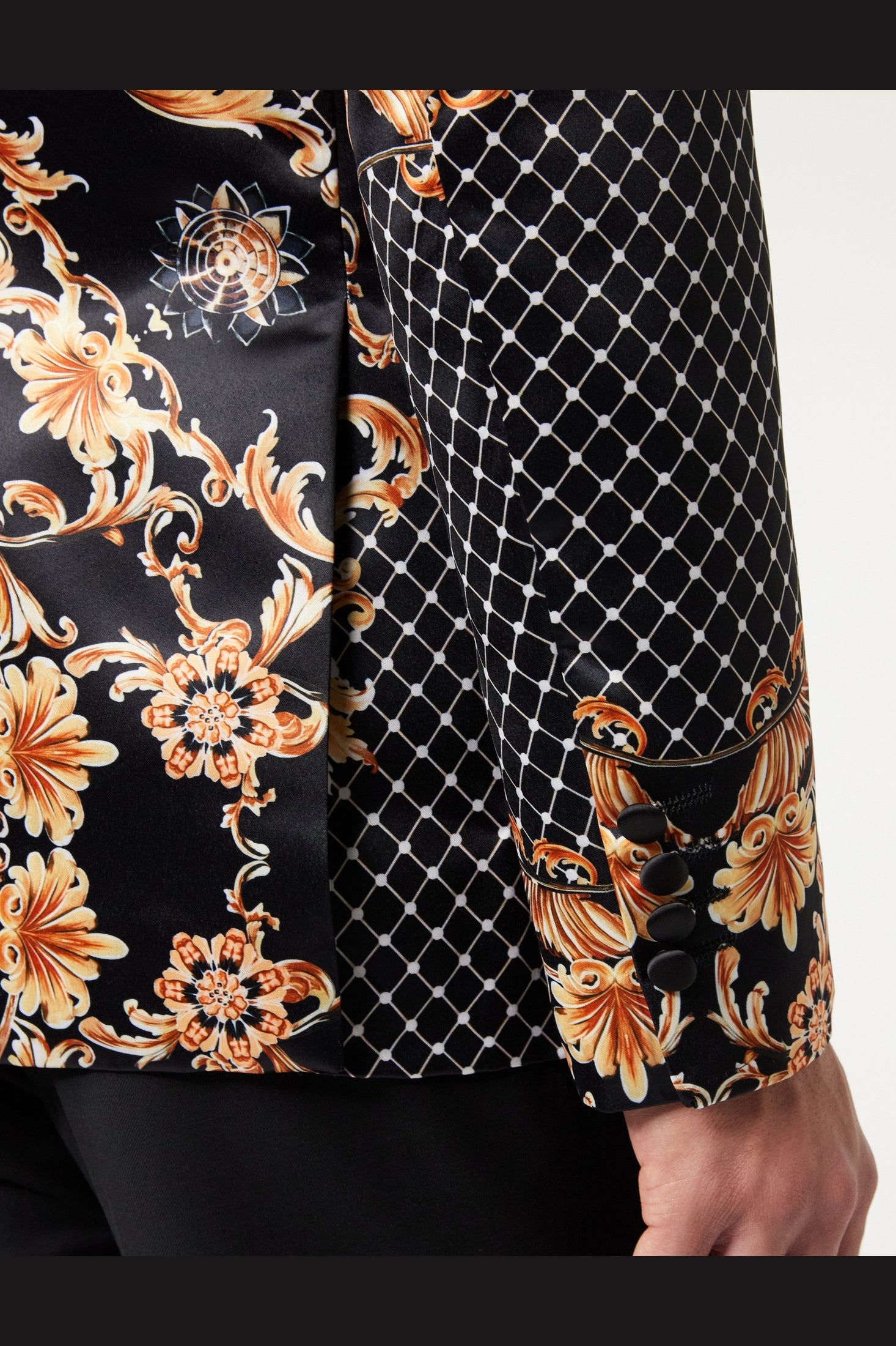 BLACK DINNER PRINTED GOLD FLORAL DAMASK JACKET
