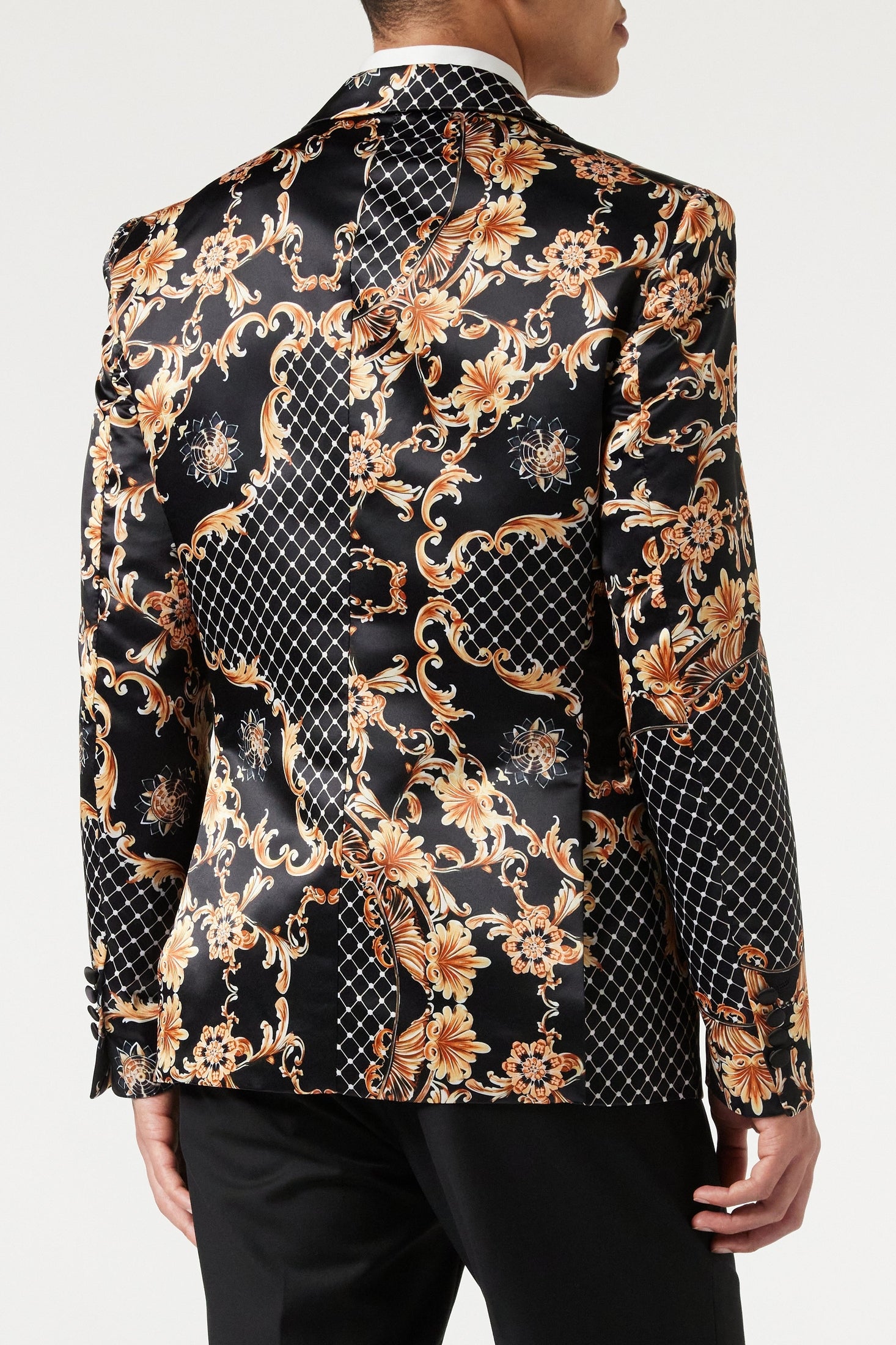 BLACK DINNER PRINTED GOLD FLORAL DAMASK JACKET