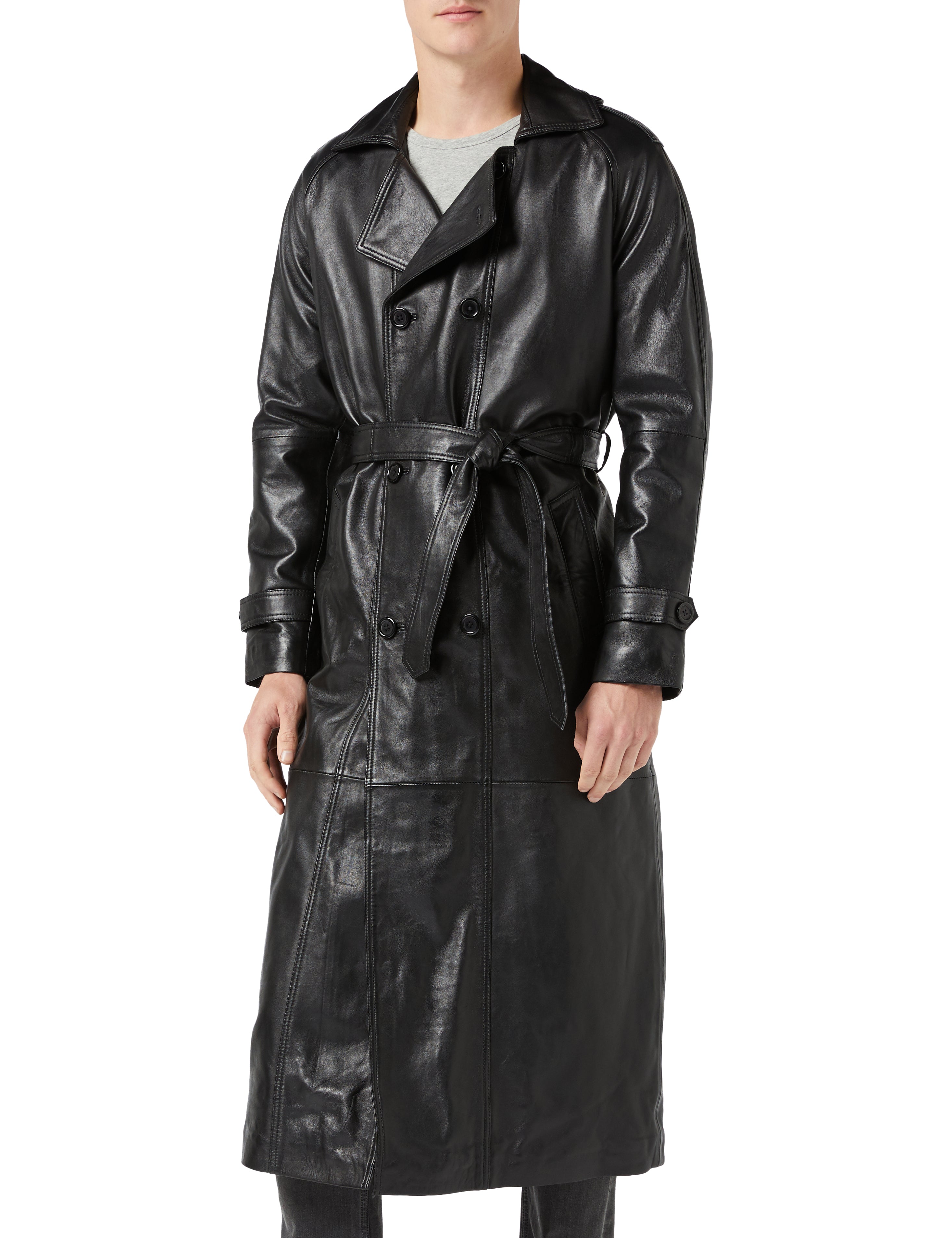 Mens Full Length Real Leather Trench Coat