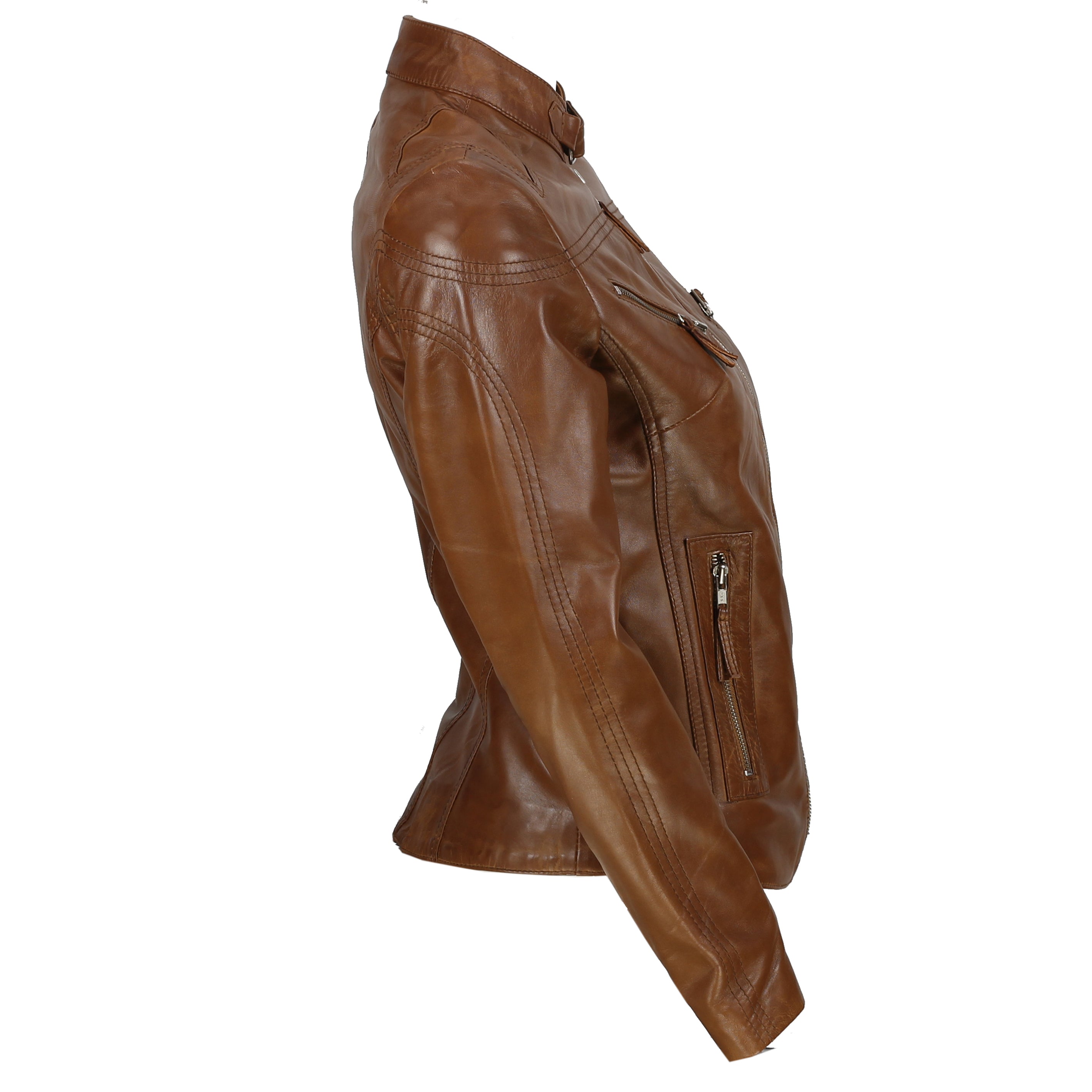 XPOSED LADIES LEATHER JACKET IN TAN