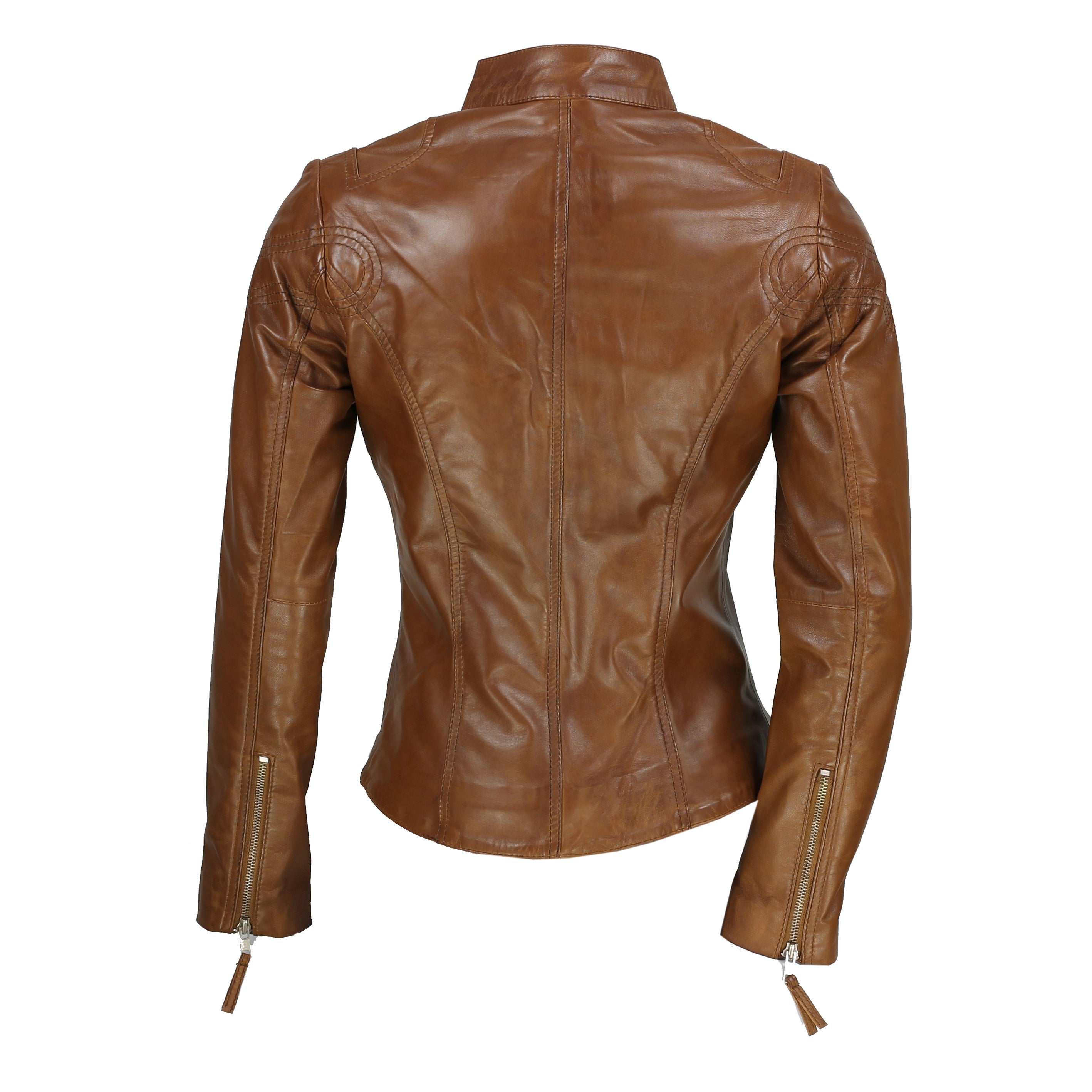 XPOSED LADIES LEATHER JACKET IN TAN