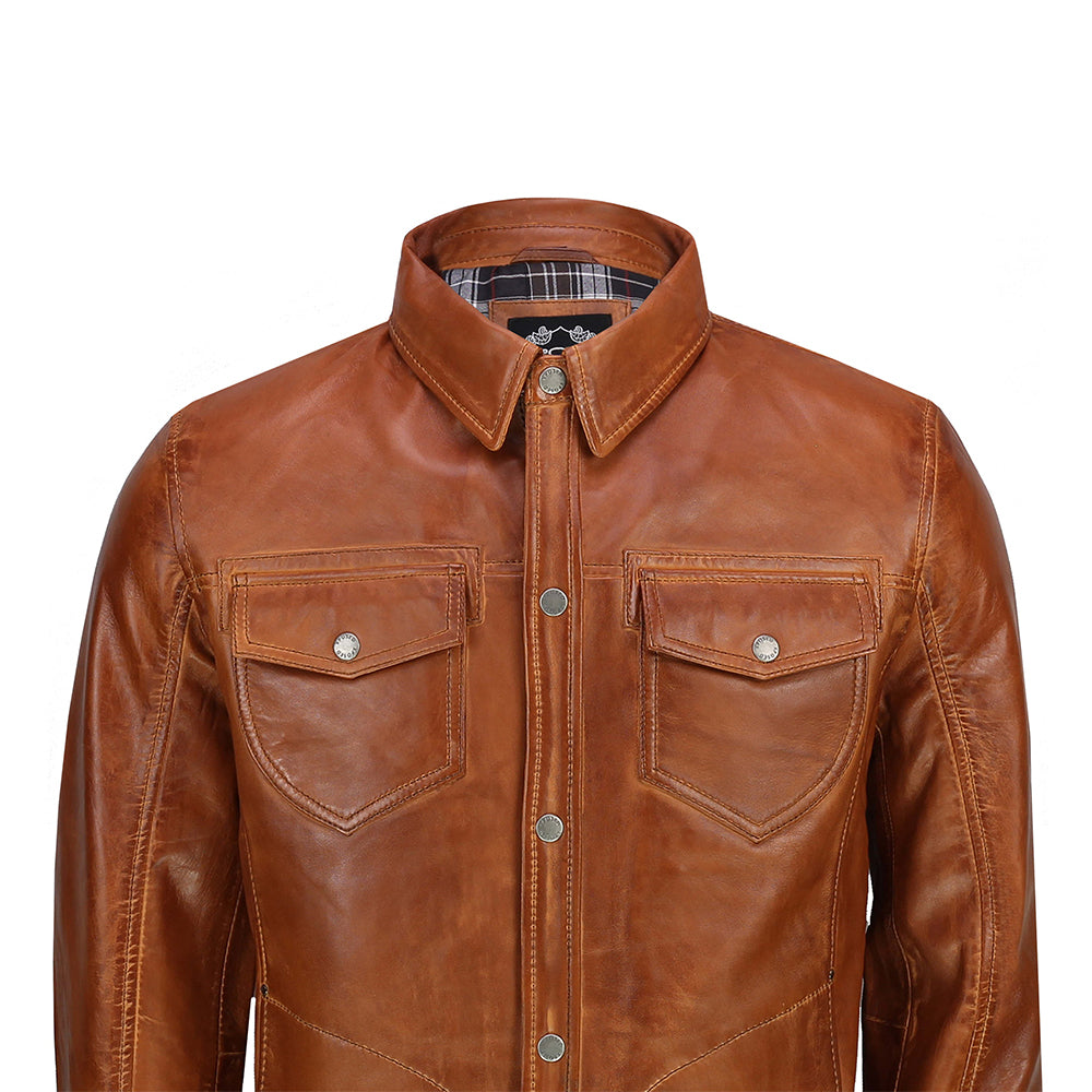 SHIRT TYPE LEATHER JACKET IN TIMBER