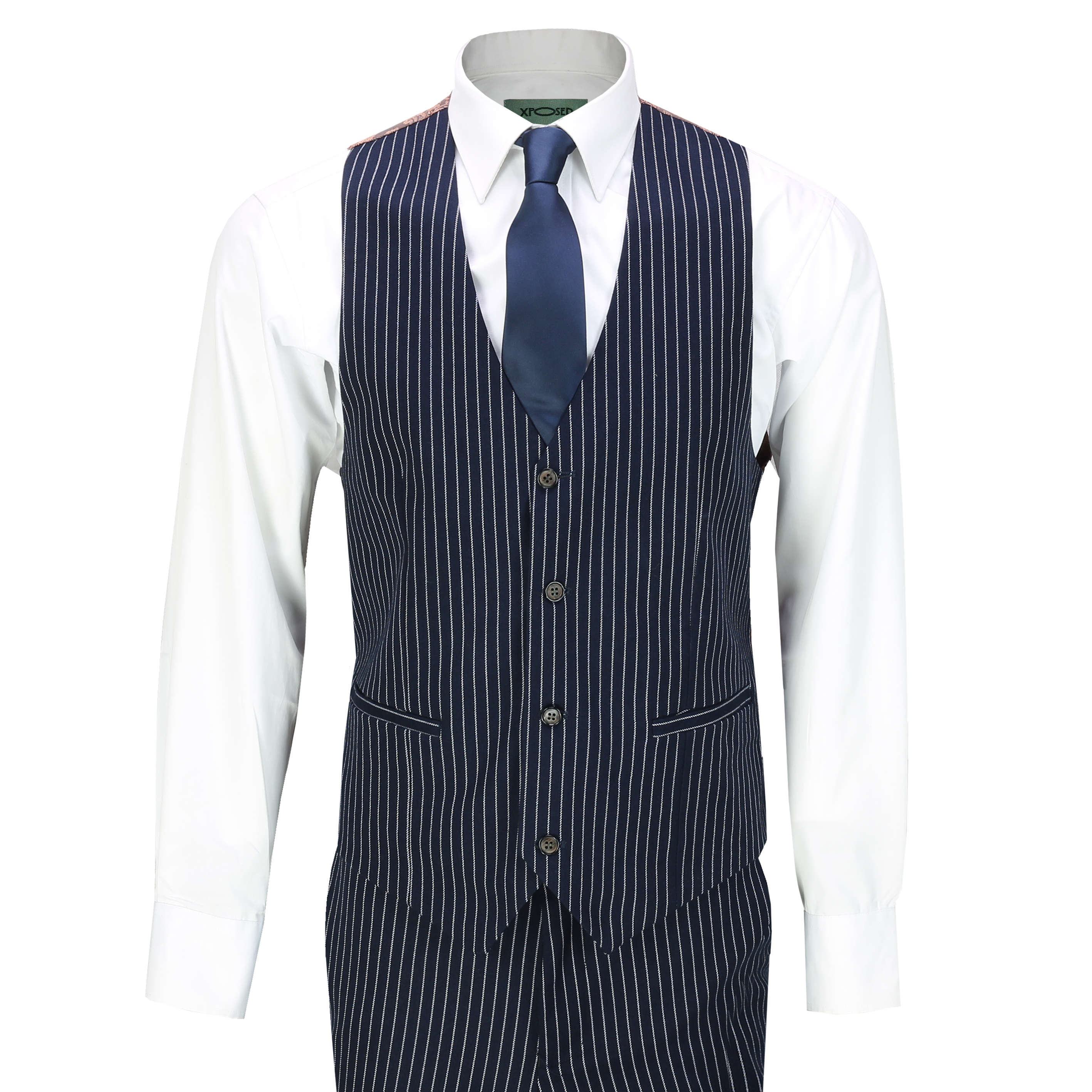 Mens 3 Piece White Pin Stripe On Blue Suit Retro Fitted 1920S Peaky Blinders