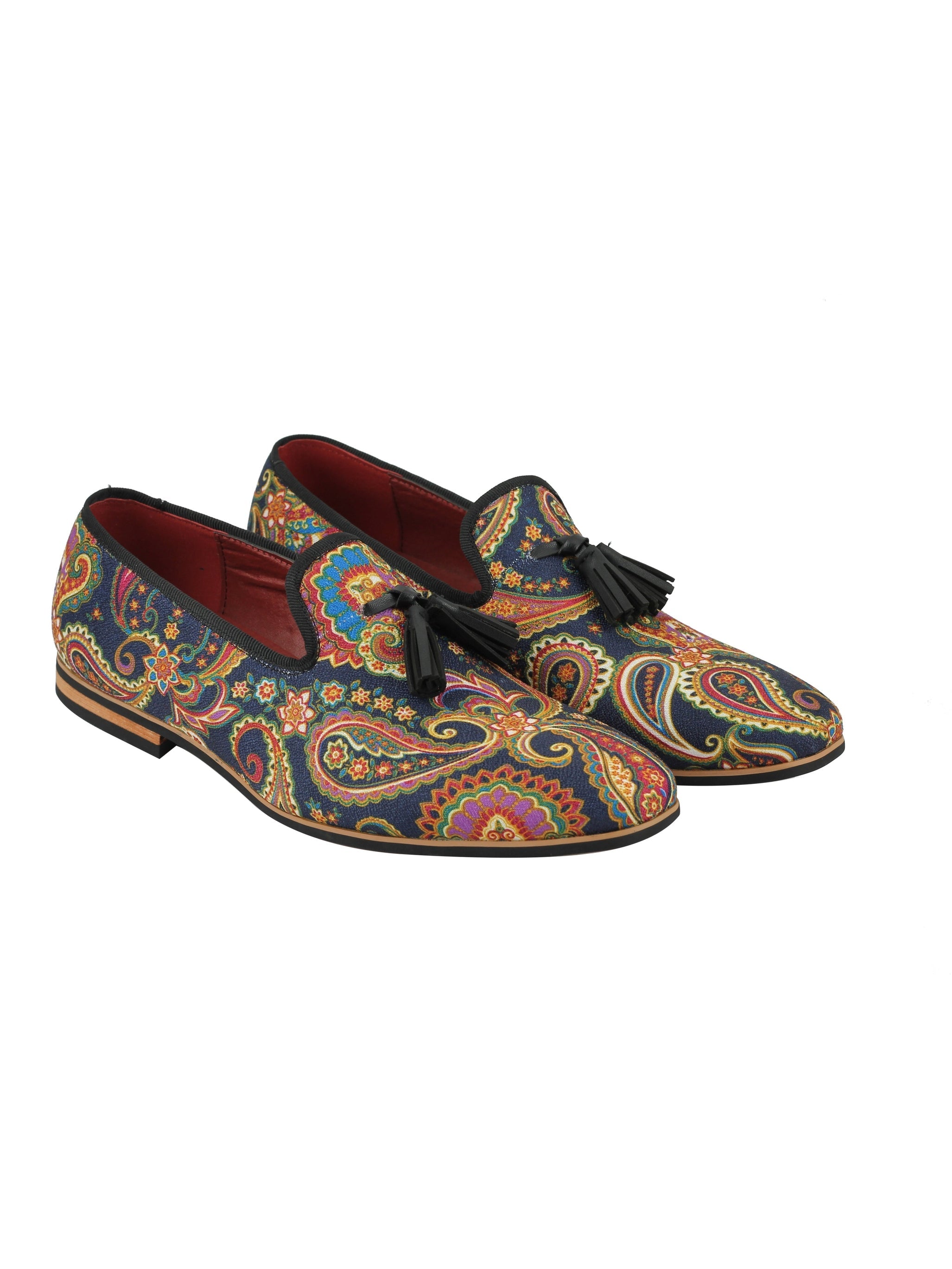 FAUX LEATHER PAISLEY PRINT TASSEL LOAFER IN BLUE