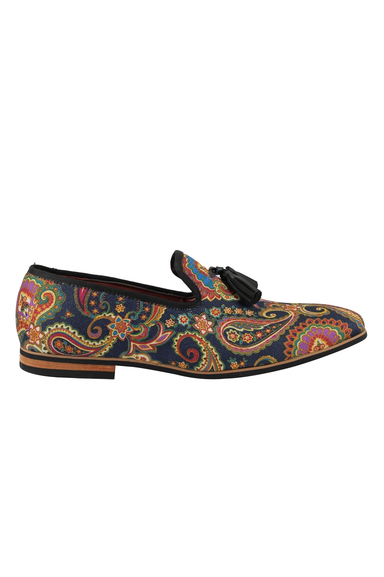 FAUX LEATHER PAISLEY PRINT TASSEL LOAFER IN BLUE