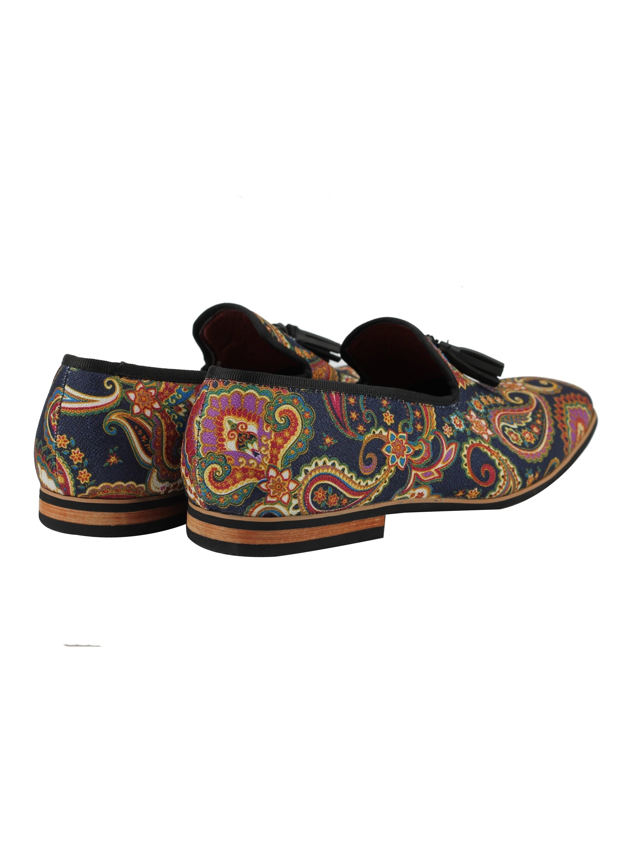 FAUX LEATHER PAISLEY PRINT TASSEL LOAFER IN BLUE
