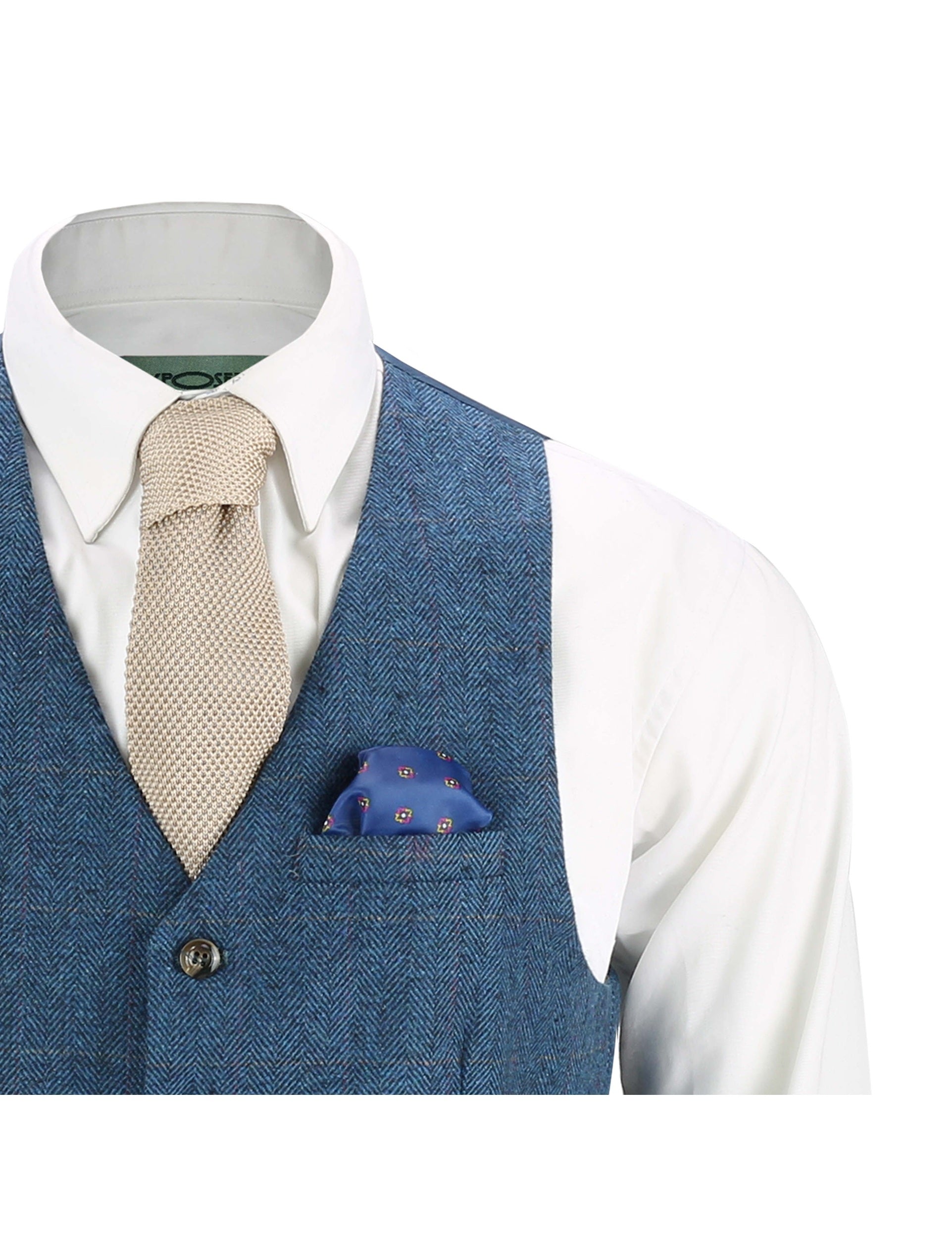 KANO - HERRINGBONE TWEED CHECK NAVY WAISTCOAT