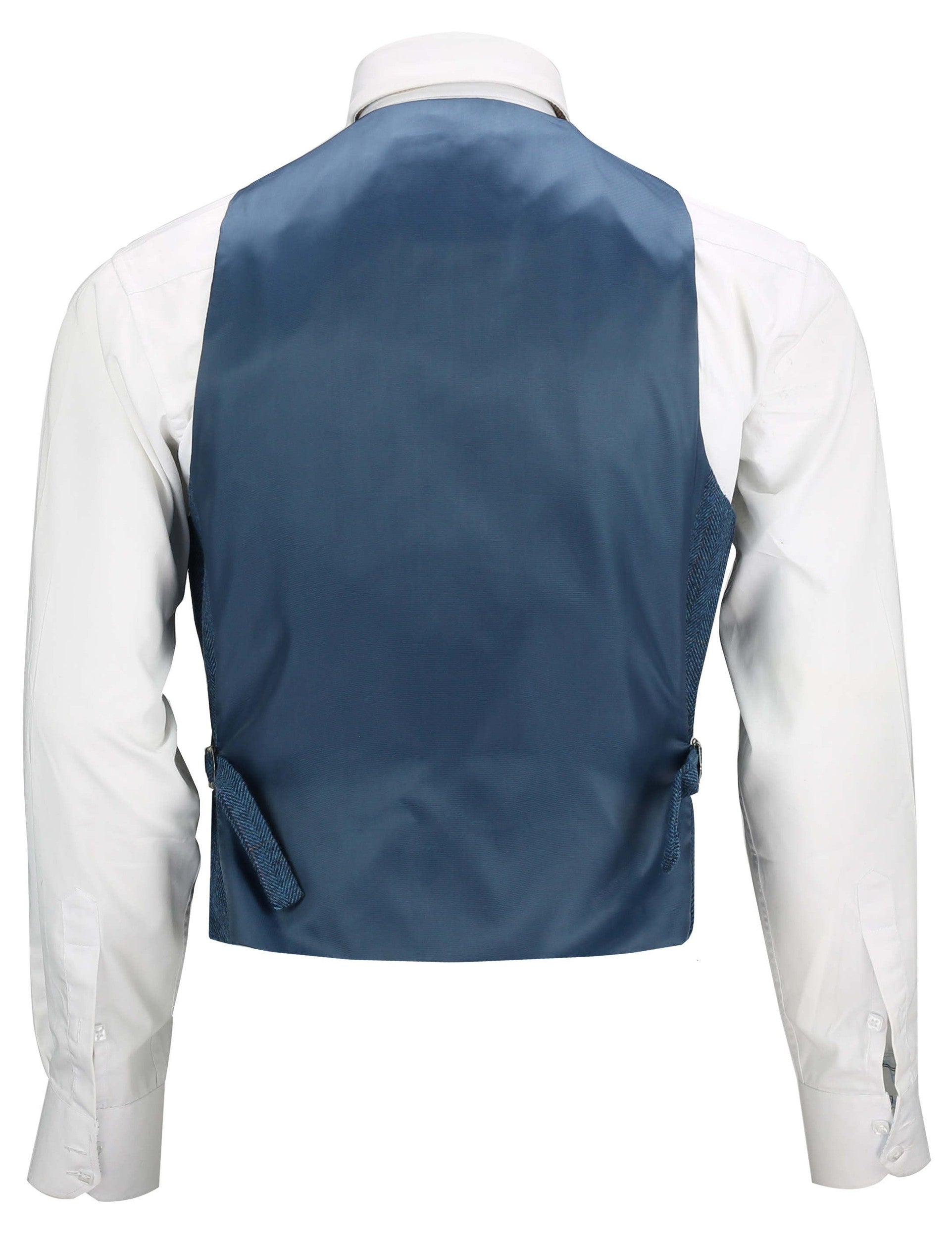 KANO - HERRINGBONE TWEED CHECK NAVY WAISTCOAT