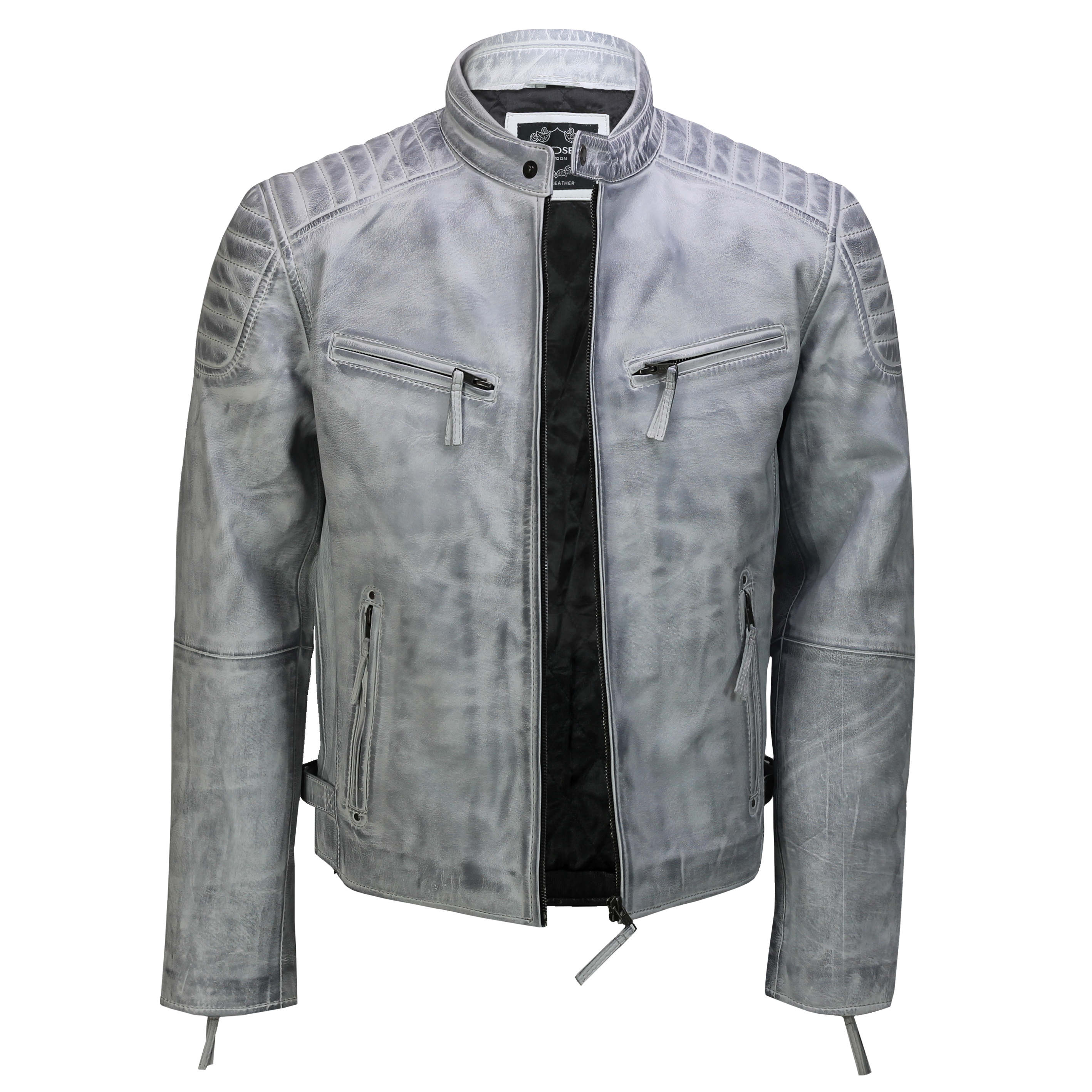 Men's Leather White Biker Jacket