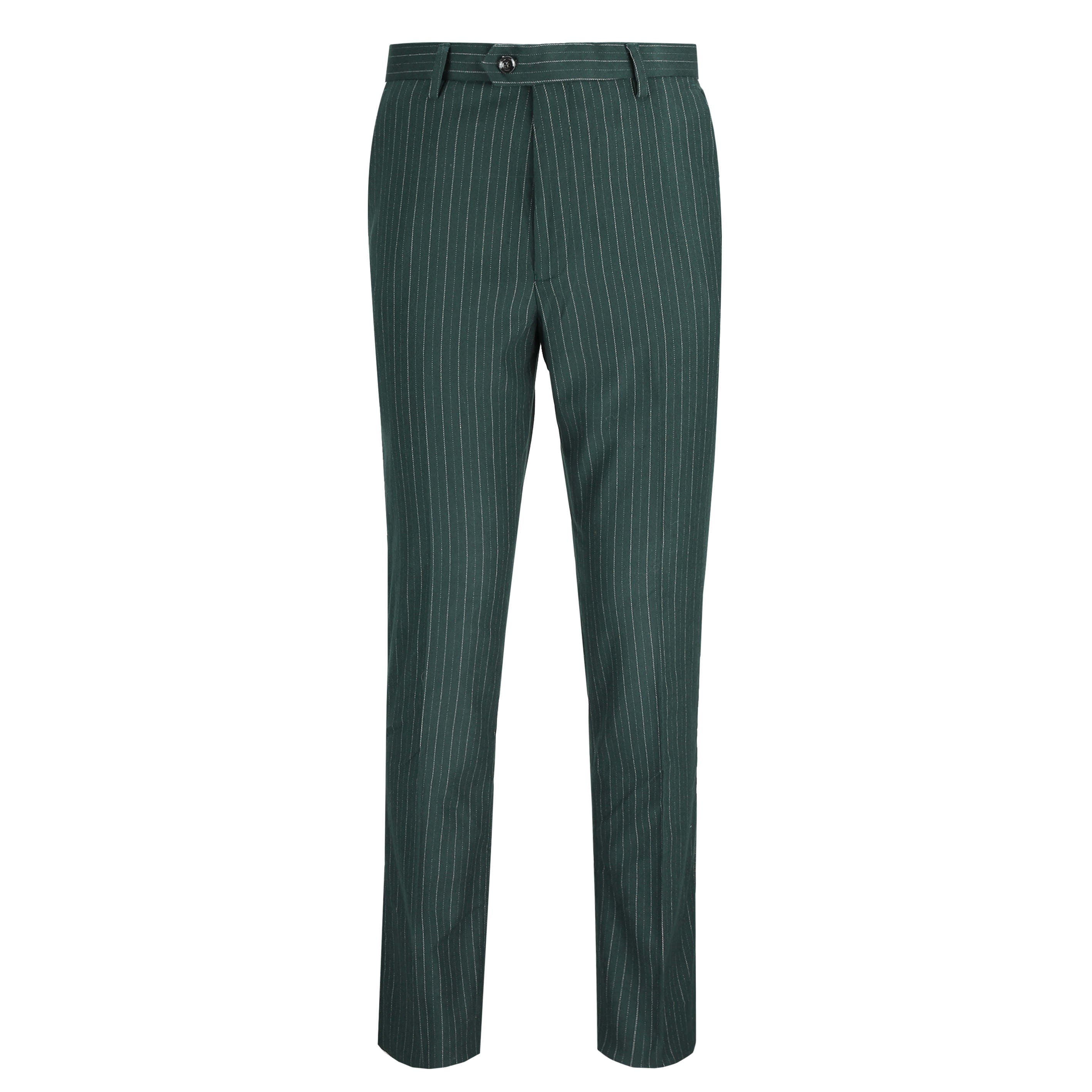 Mens Green Pinstripe 1920S Tailored Fit Trousers