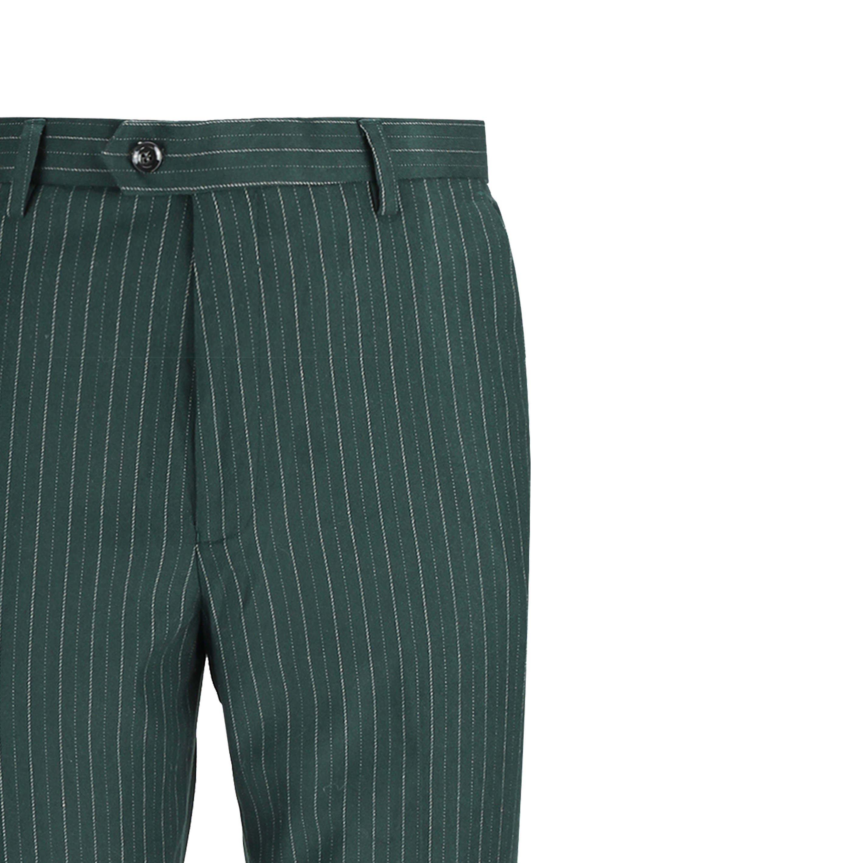 Mens Green Pinstripe 1920S Tailored Fit Trousers