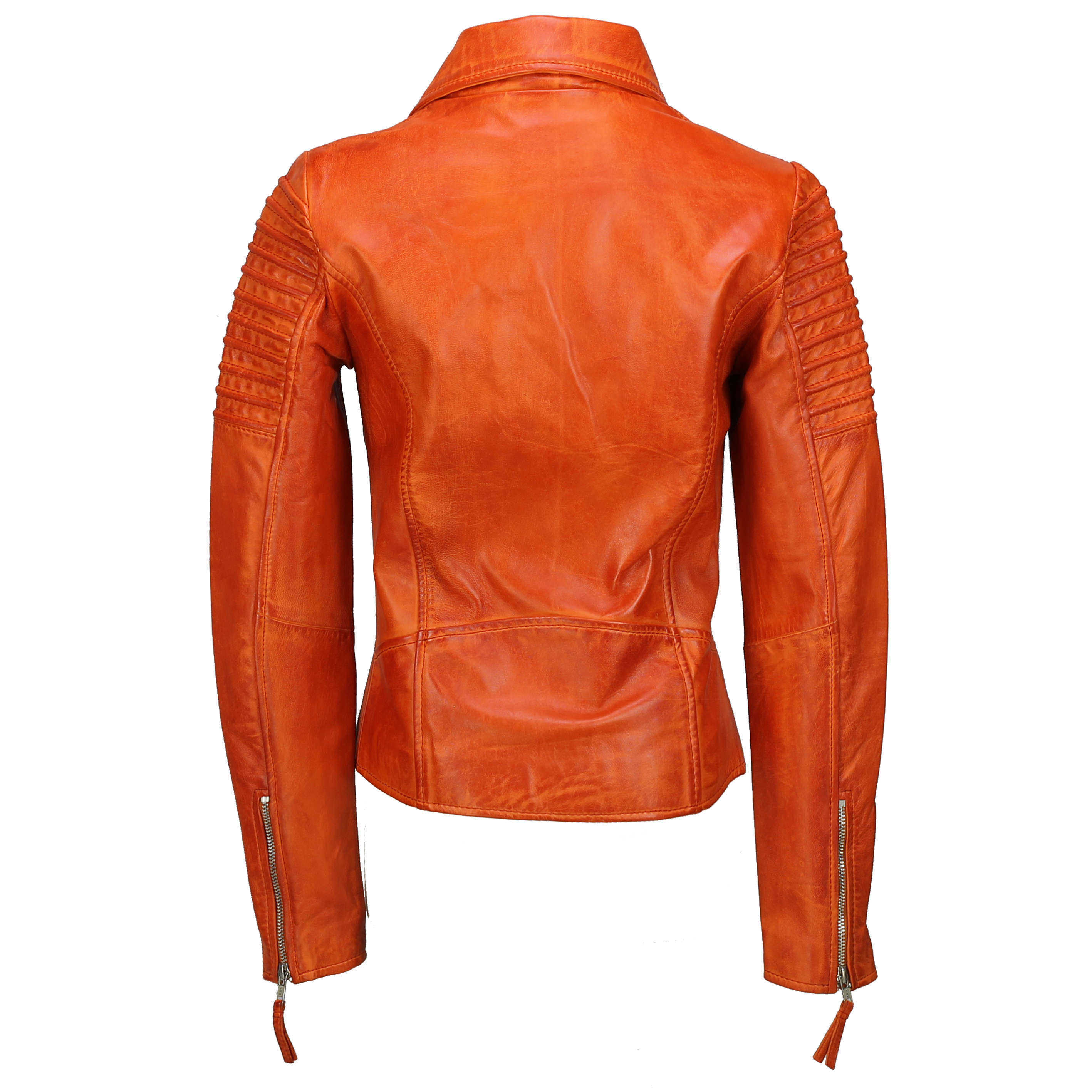 Ladies Retro Biker Jacket Orange