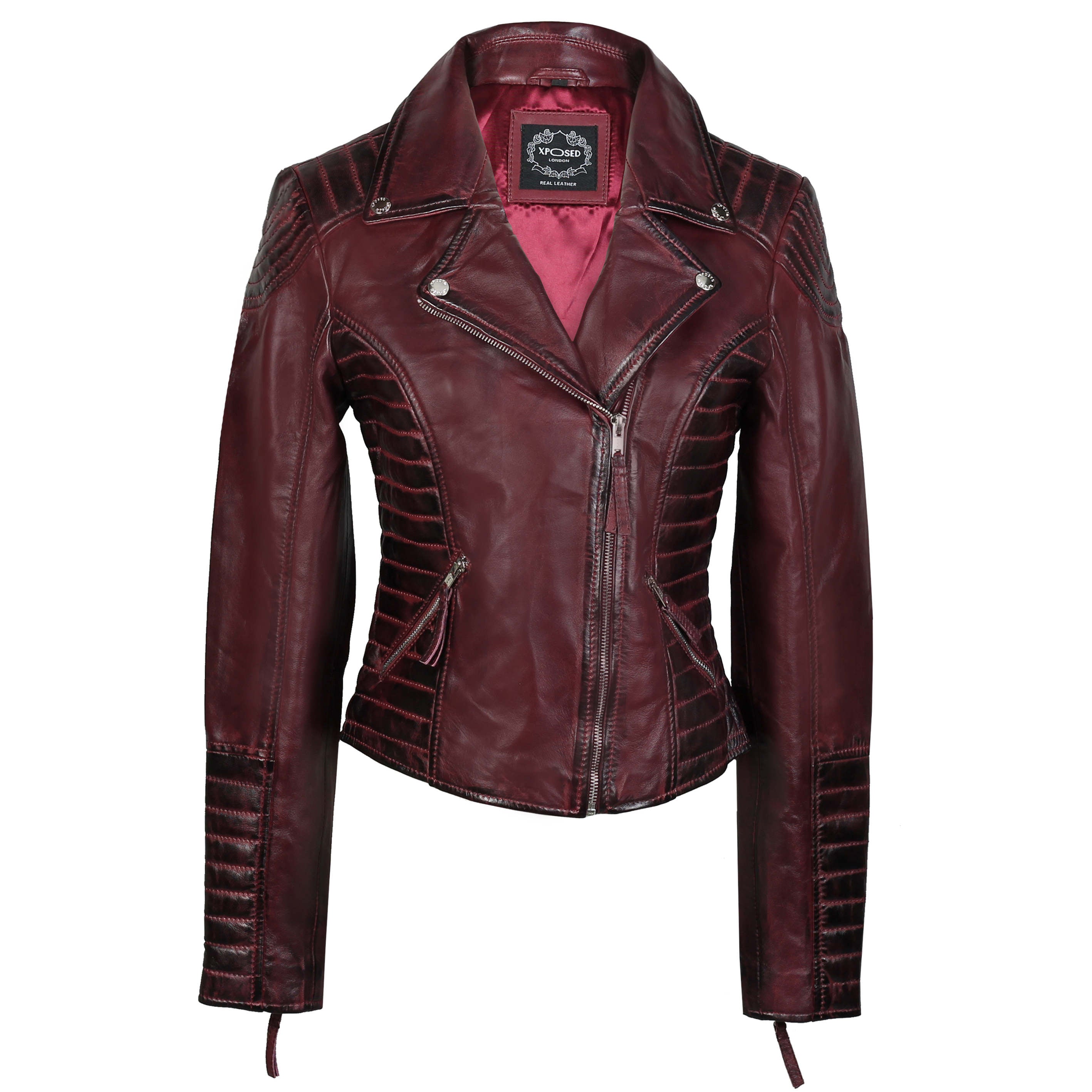 LADIE'S RETRO BIKER JACKET IN BURGENDY