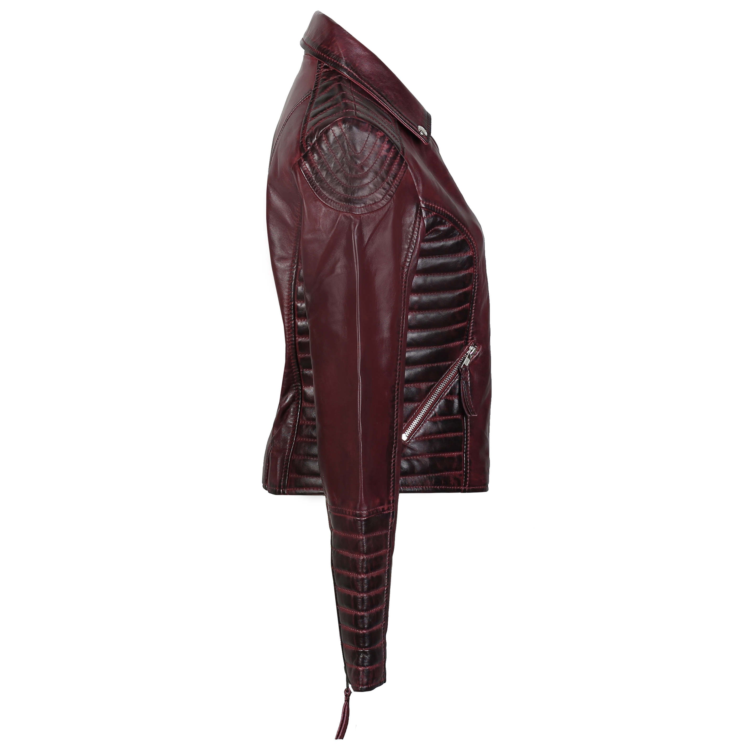 LADIE'S RETRO BIKER JACKET IN BURGENDY