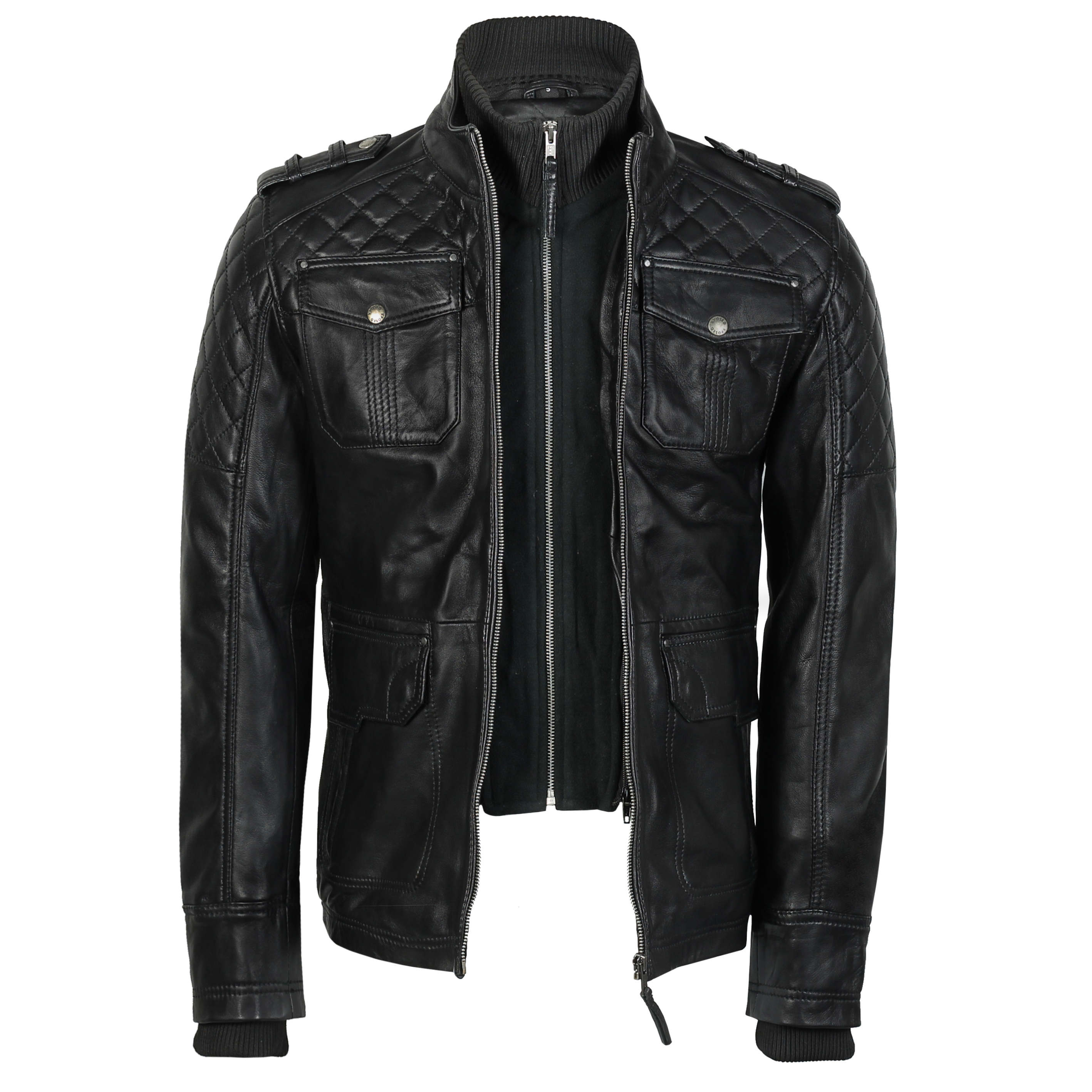 VINTAGE STYLE LEATHER JACKET IN BLACK