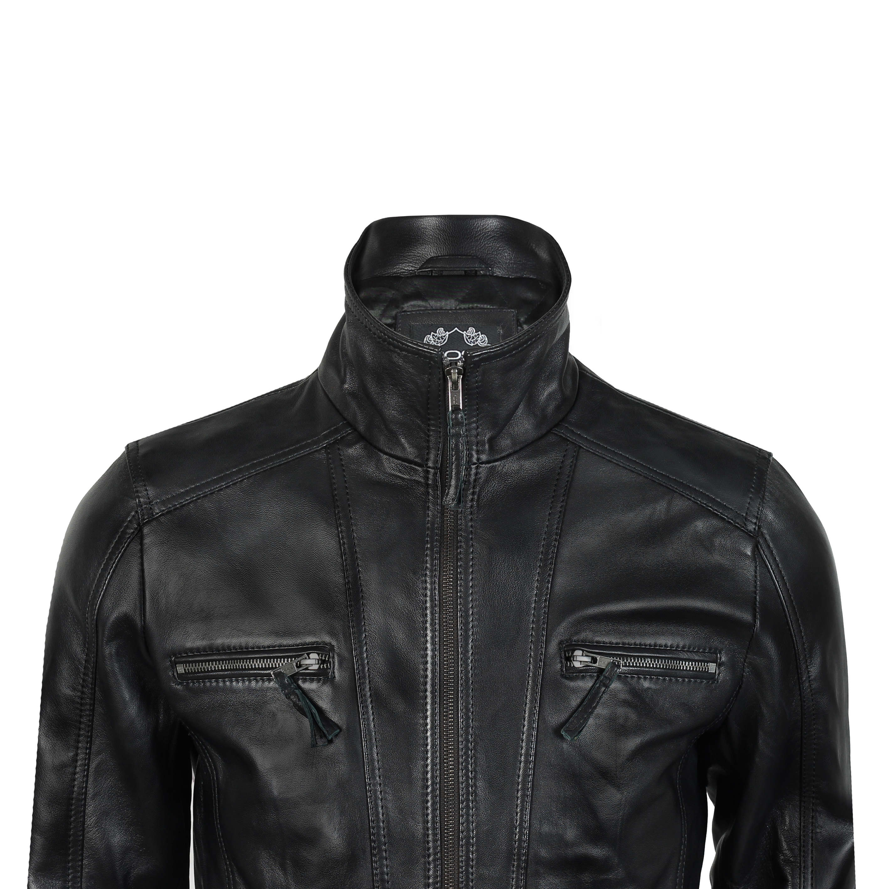 MEN'S LEATHER JACKET WITH COLLAR