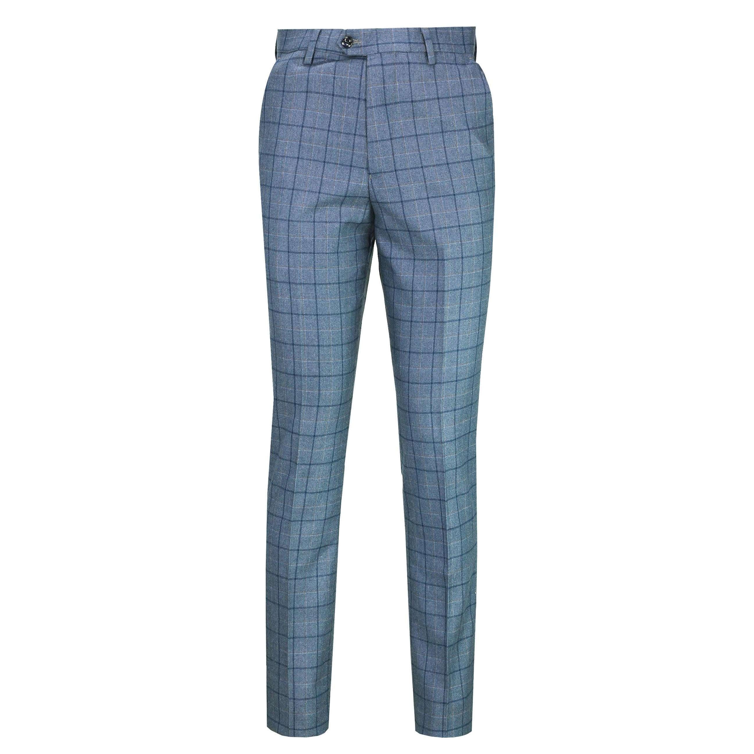 Blue Check Formal Suit Trouser