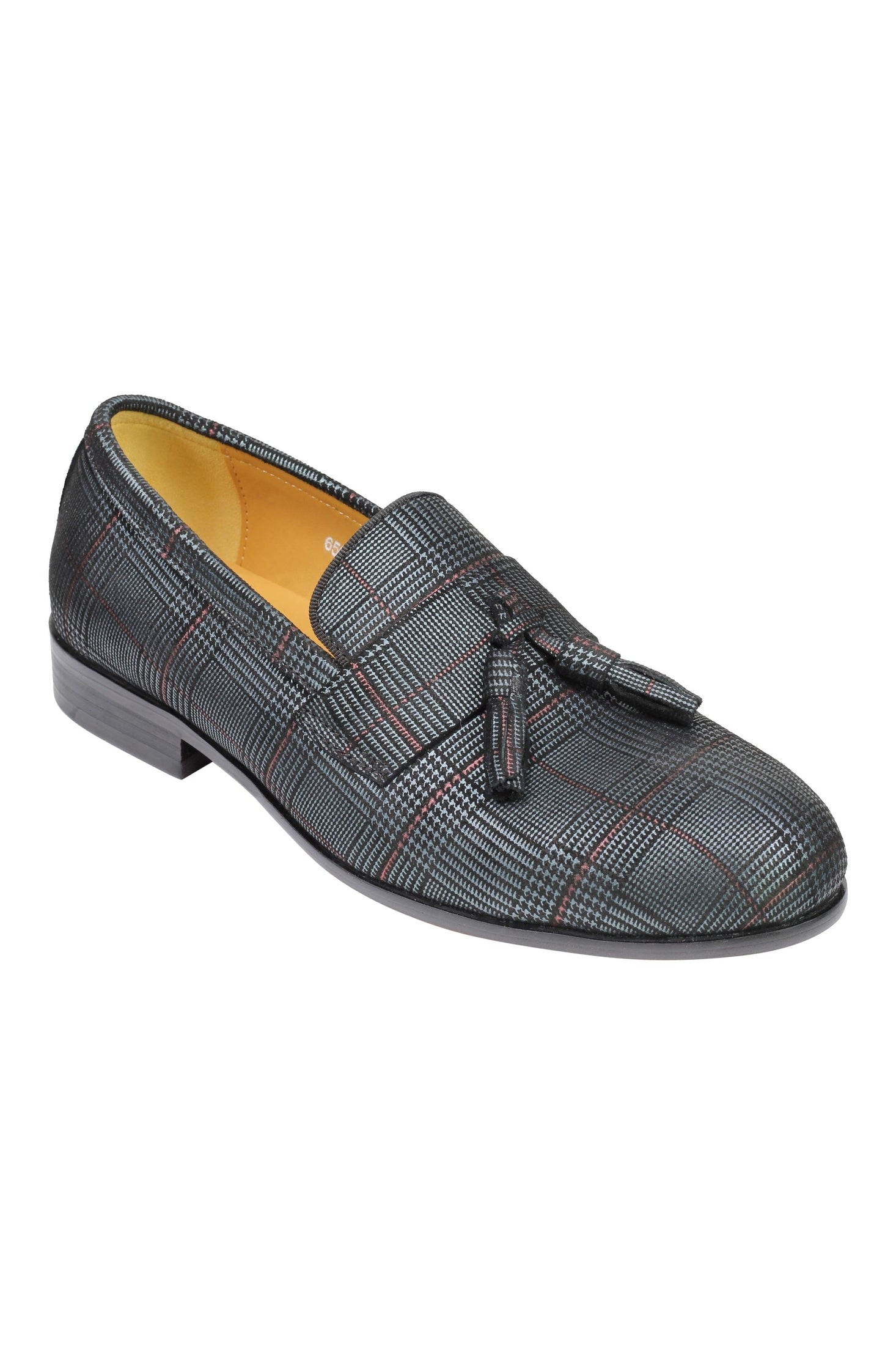 Real Blue Tweed Check Leather Loafers Black