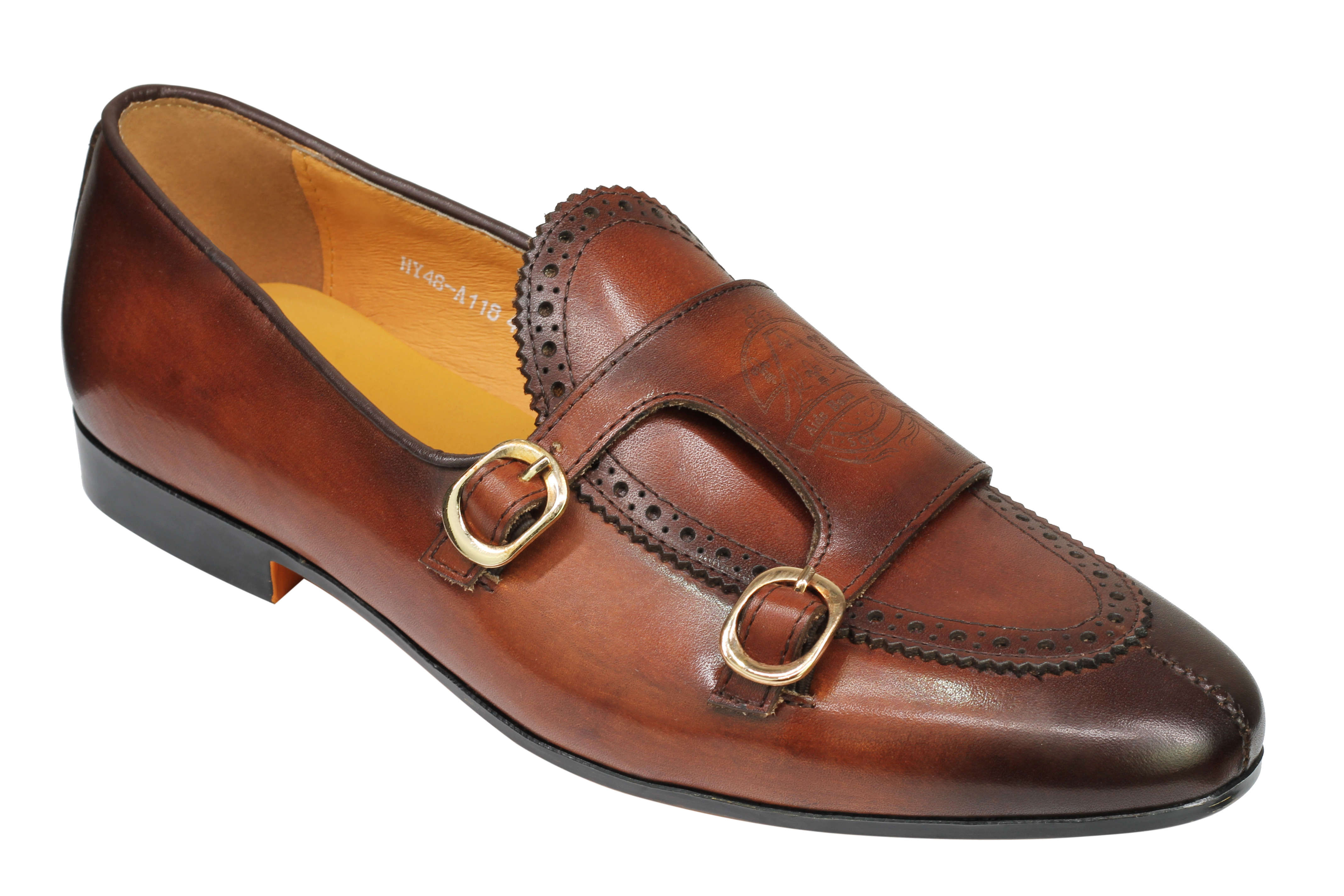 Real Leather Double Monk Shoes Brown