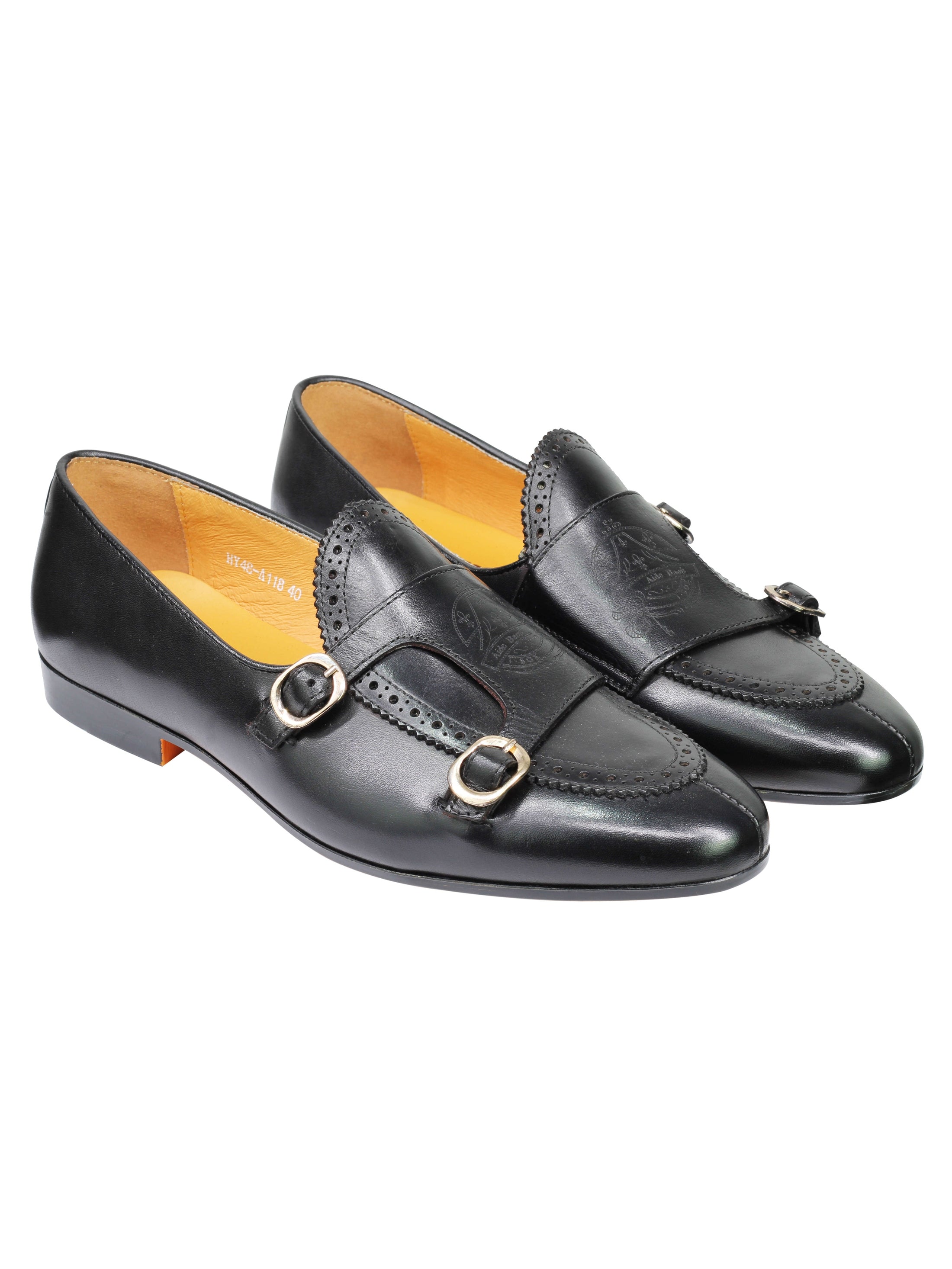 Real Leather Double Monk Shoes Black