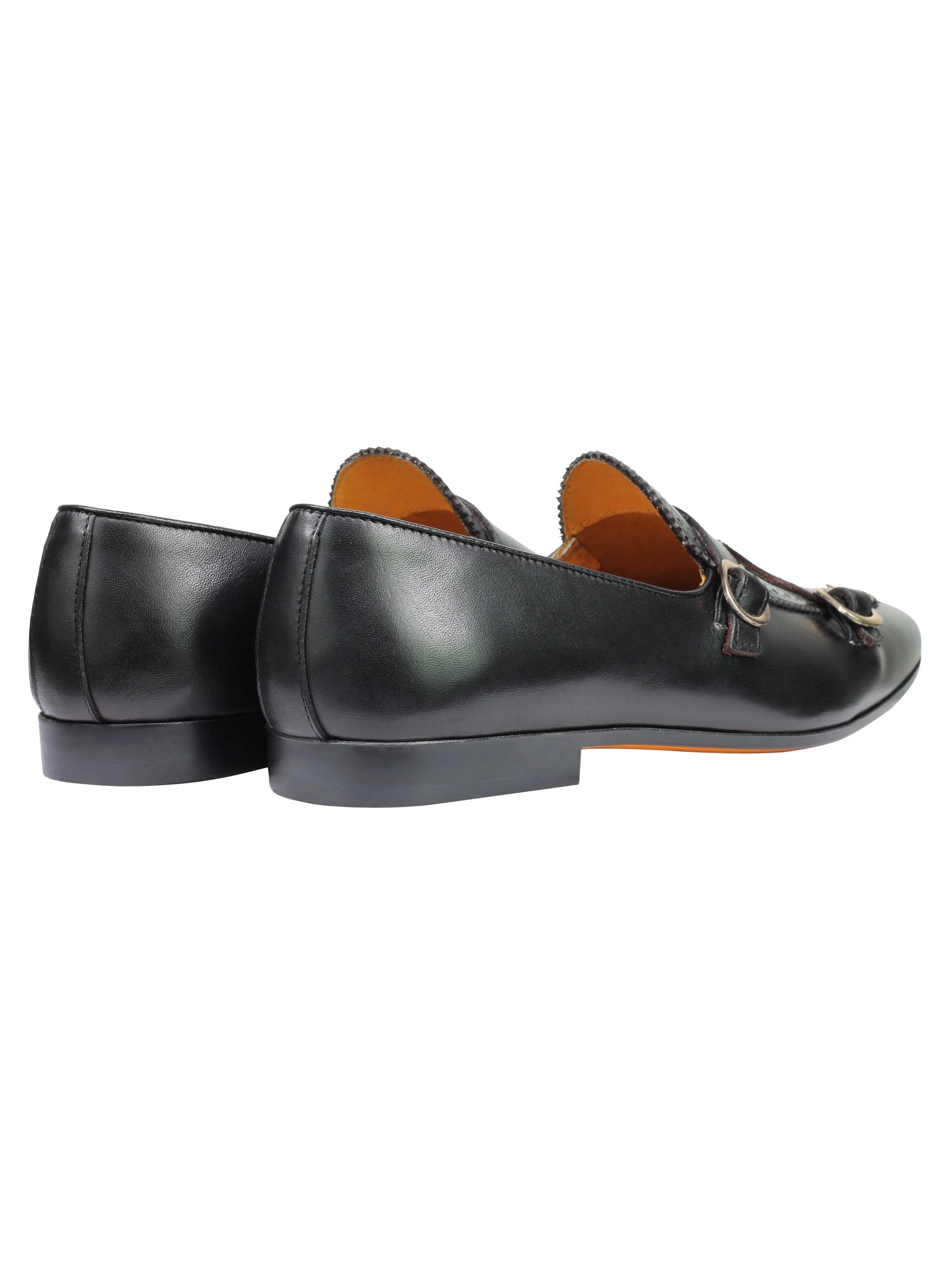 Real Leather Double Monk Shoes Black
