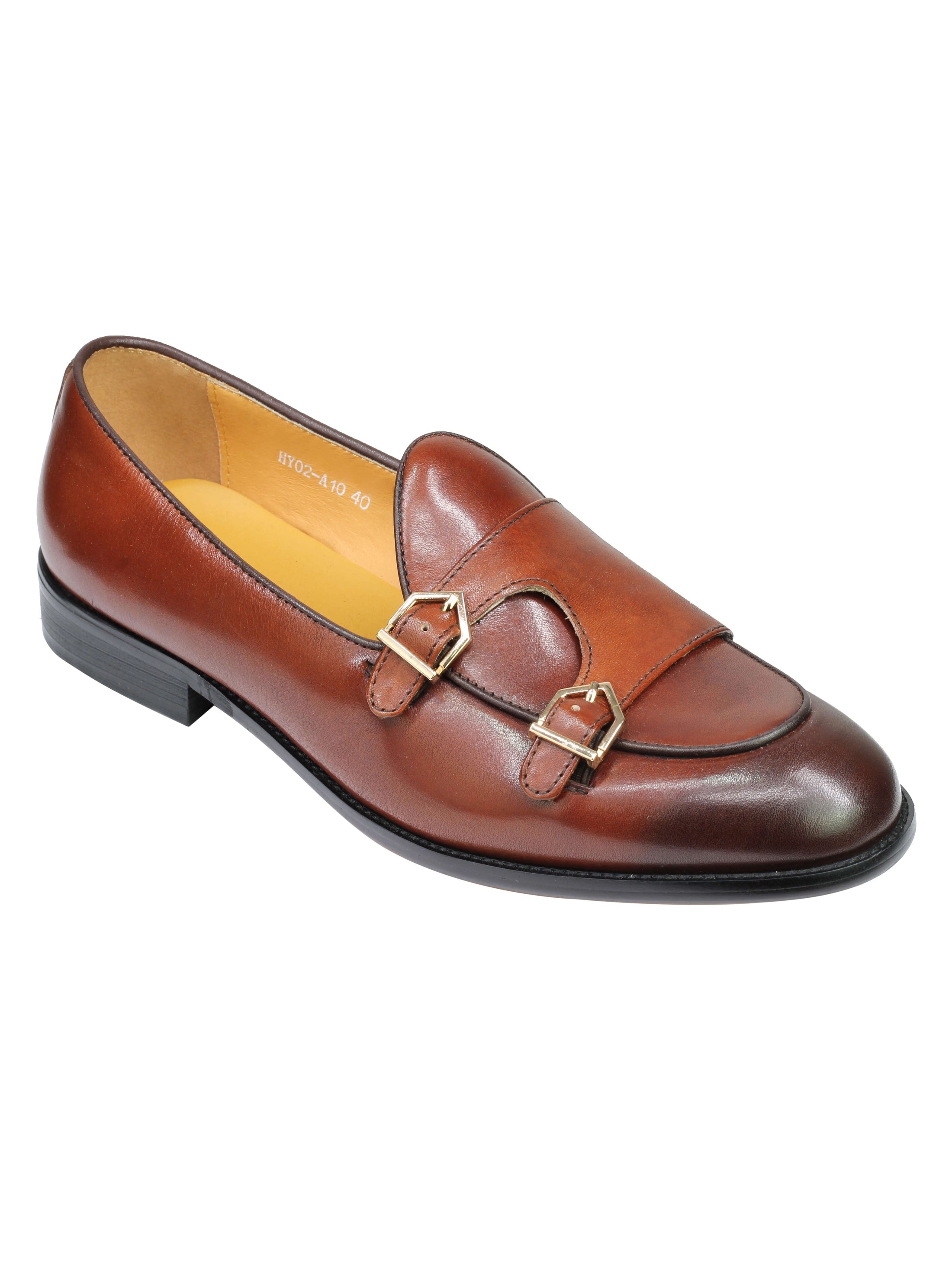 Real Leather Double Monk Retro Loafers Brown
