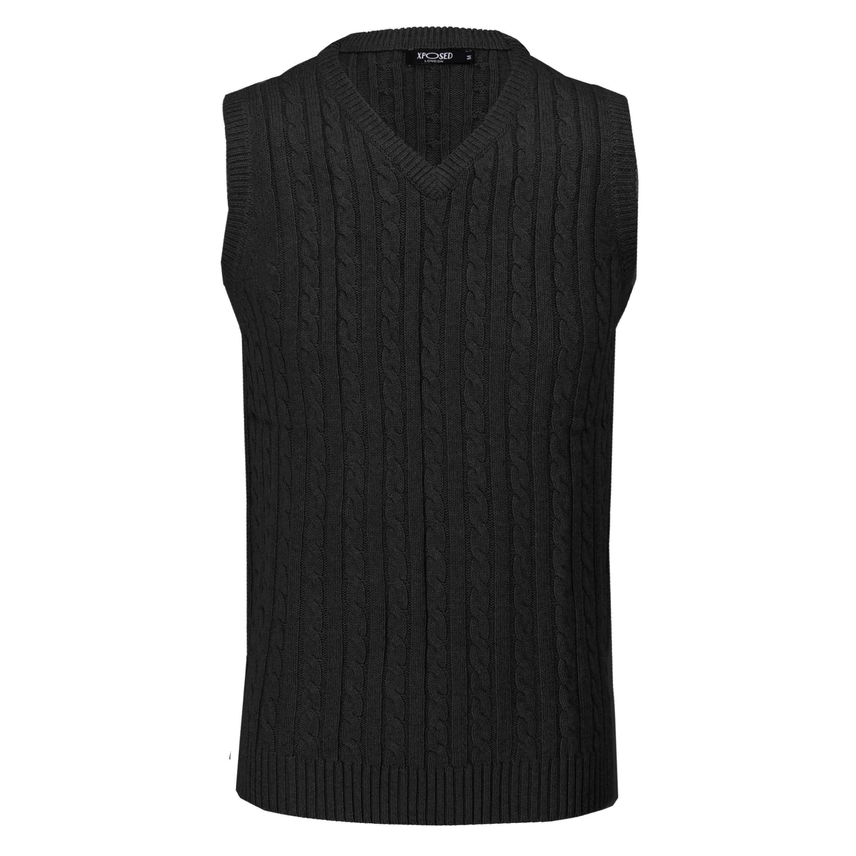 Mens Classic Knitted Sleeveless V Neck Black Jumper