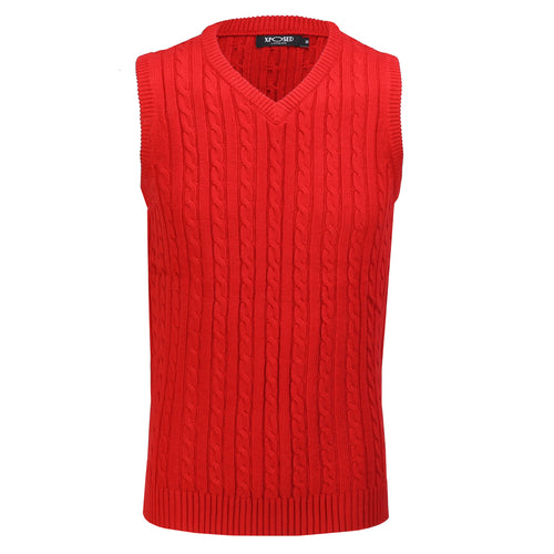 Pull rouge classique sans manches à col en V pour homme
