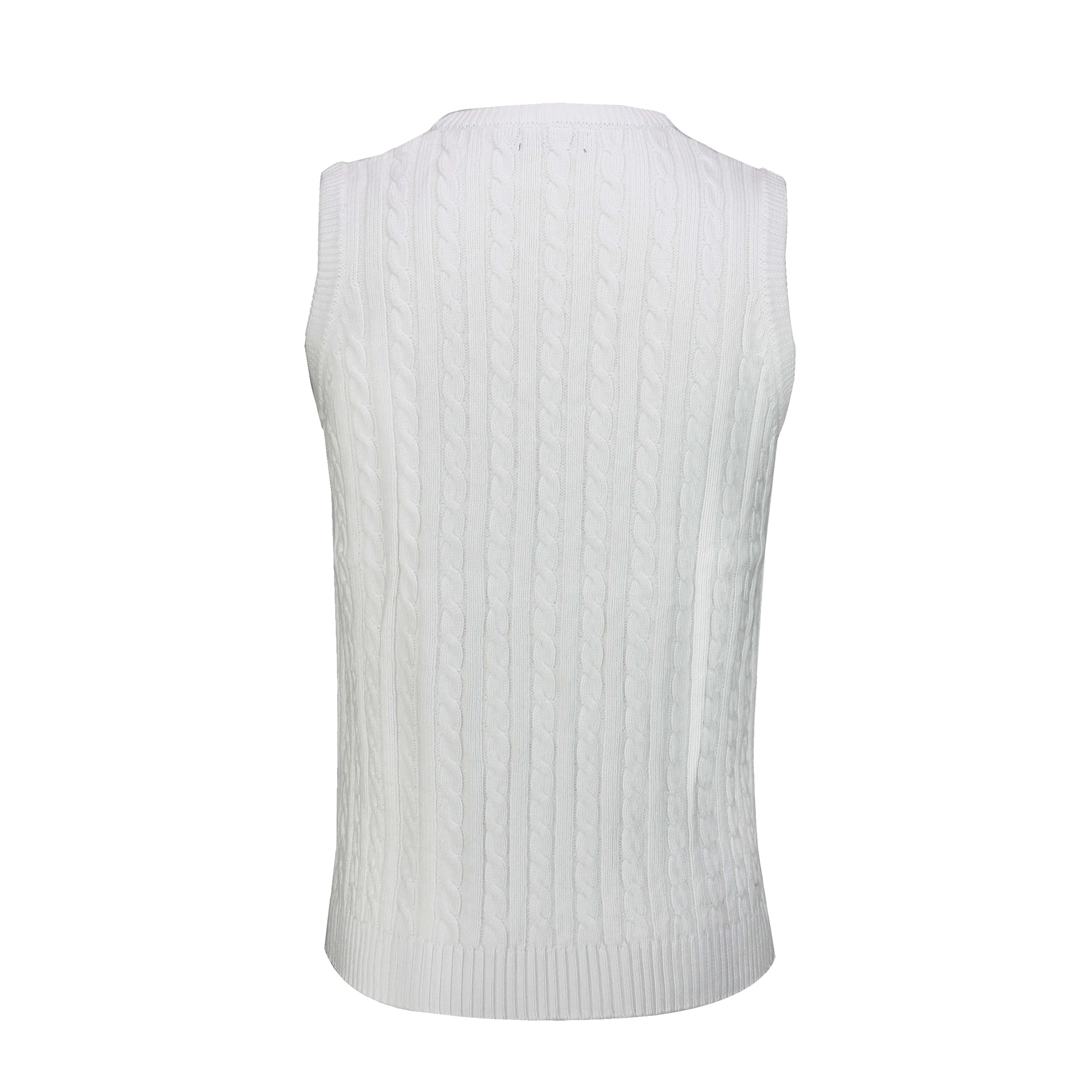 Mens Classic Knitted Sleeveless V Neck White Jumper