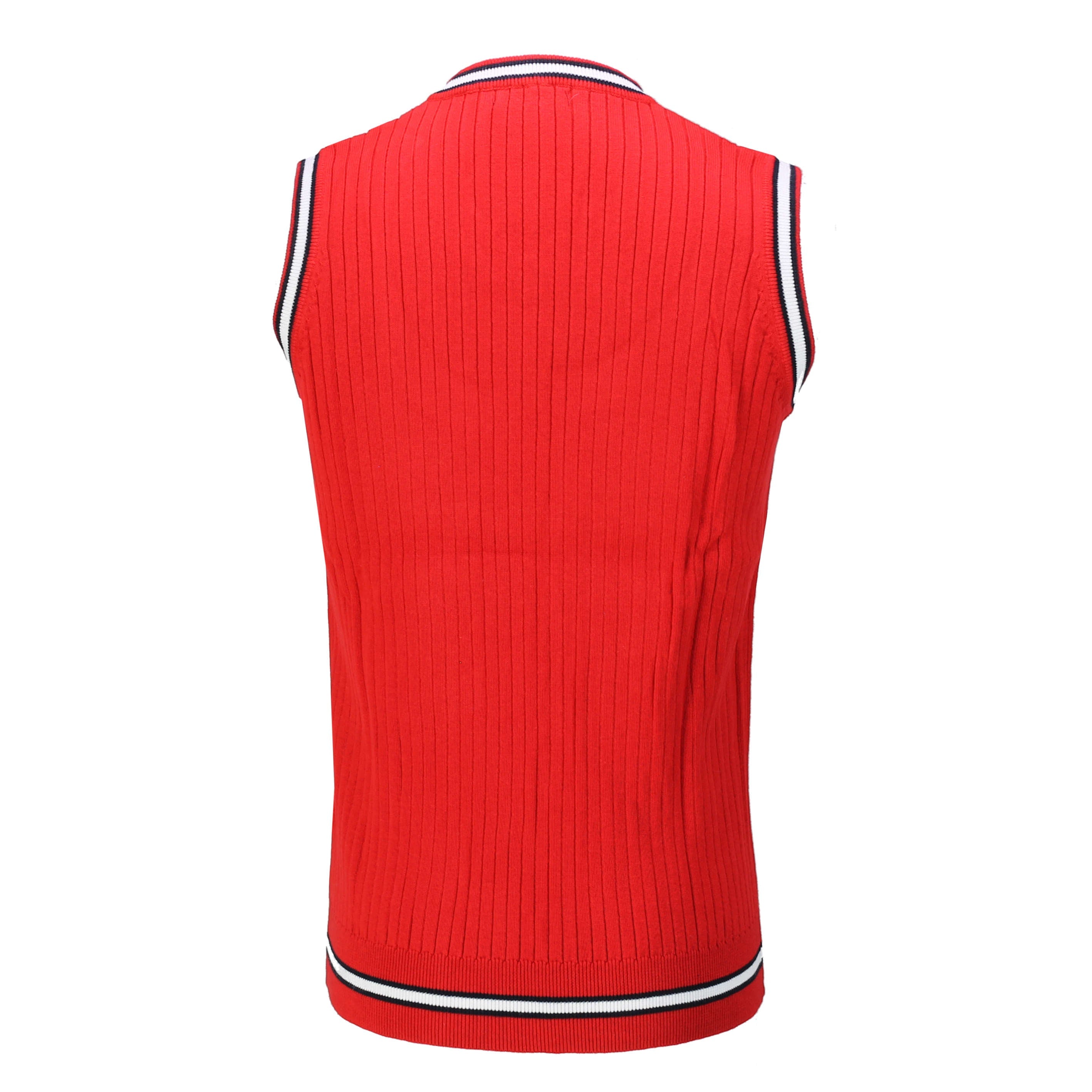 Mens Sleeveless V Neck Red Jumper Knitted Vest